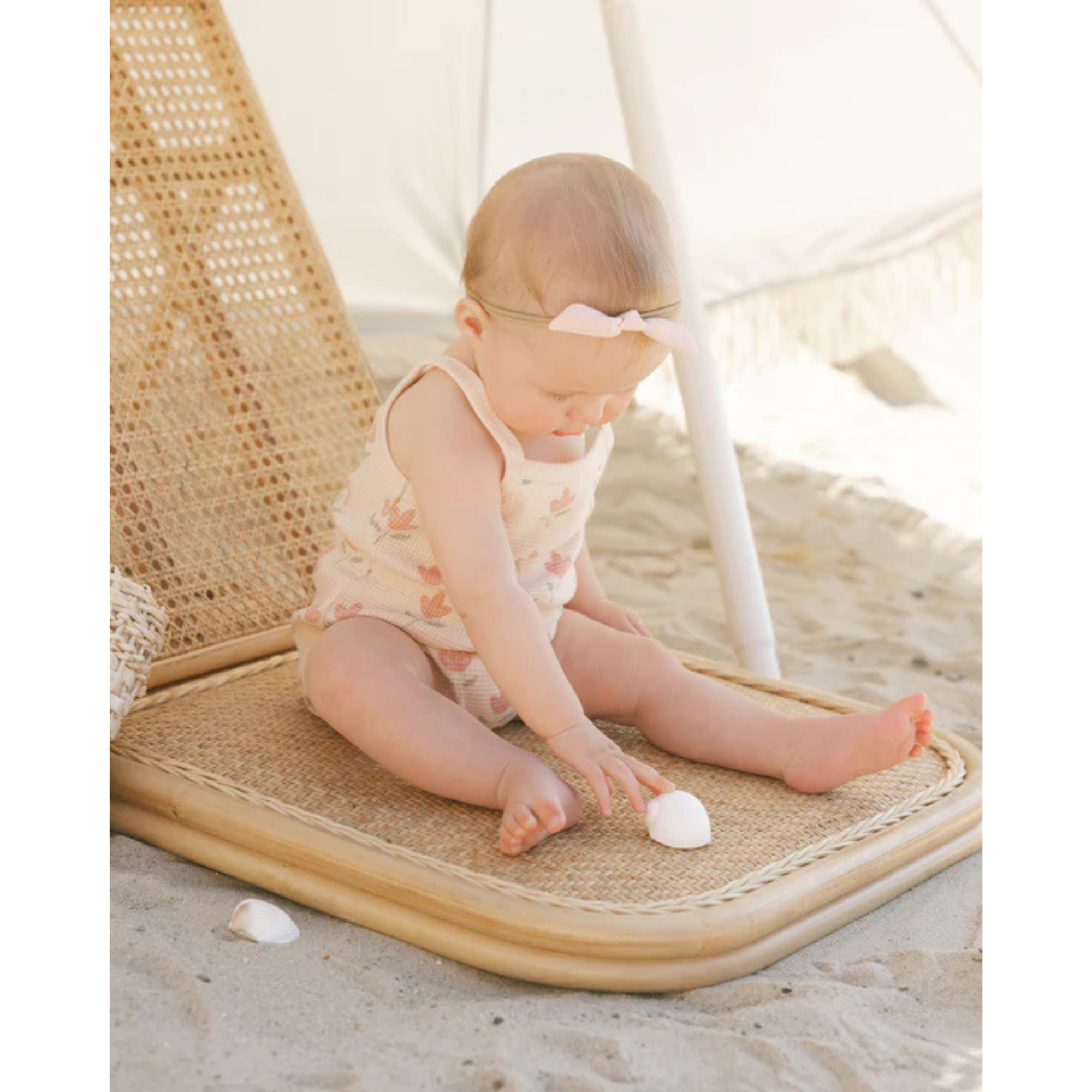 QUINCY MAE Waffle Cinch Romper - Tulips