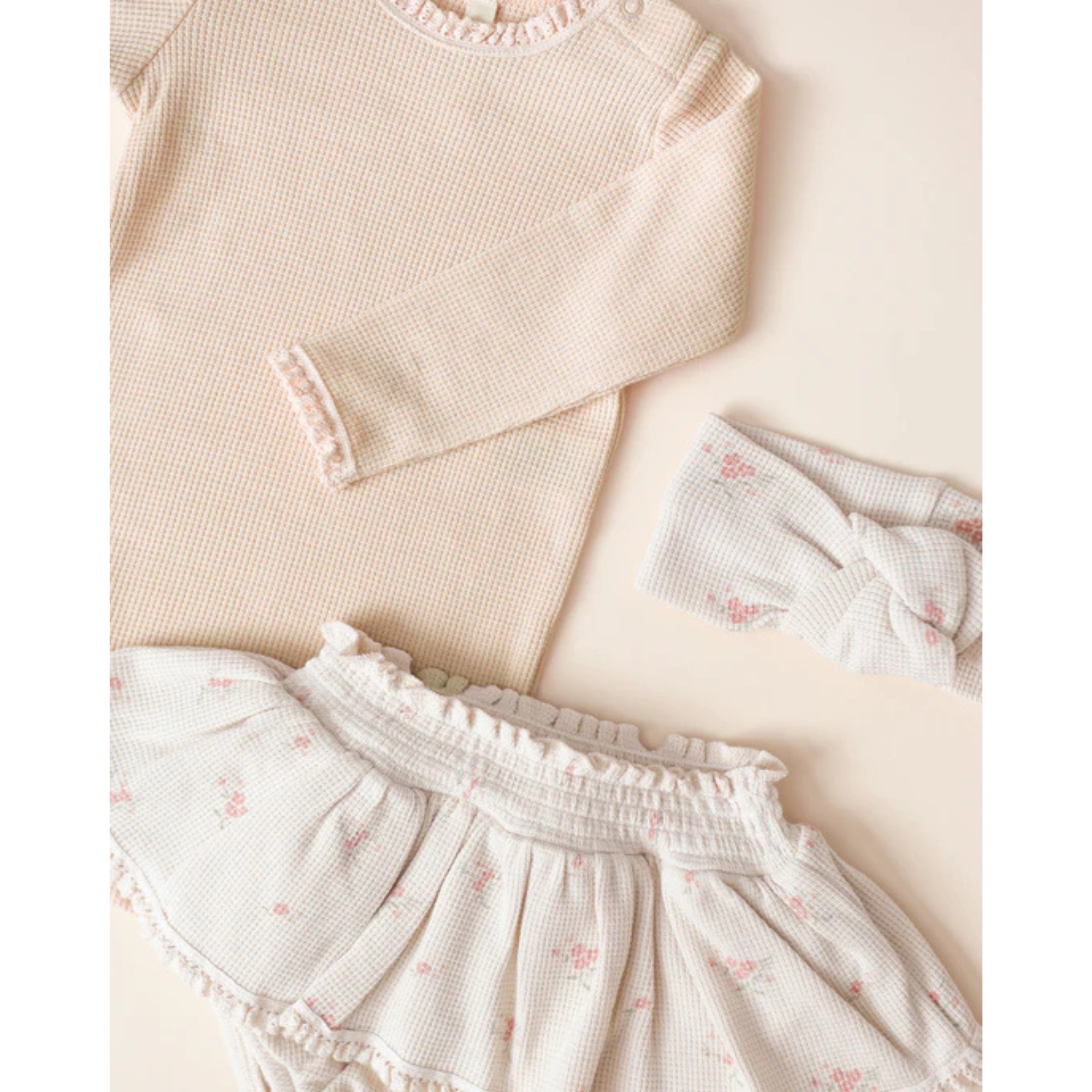 QUINCY MAE Waffle Long Sleeve Bodysuit - Antique