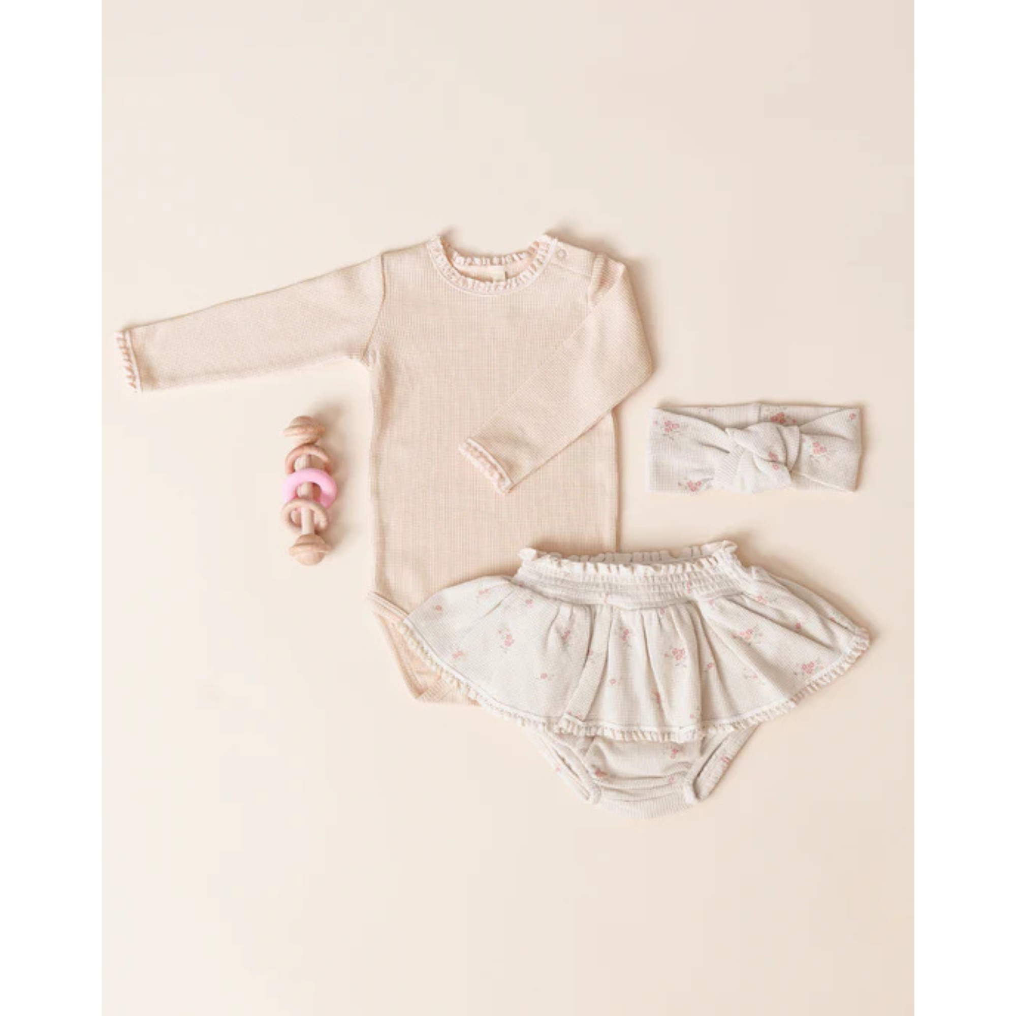 QUINCY MAE Waffle Long Sleeve Bodysuit - Antique