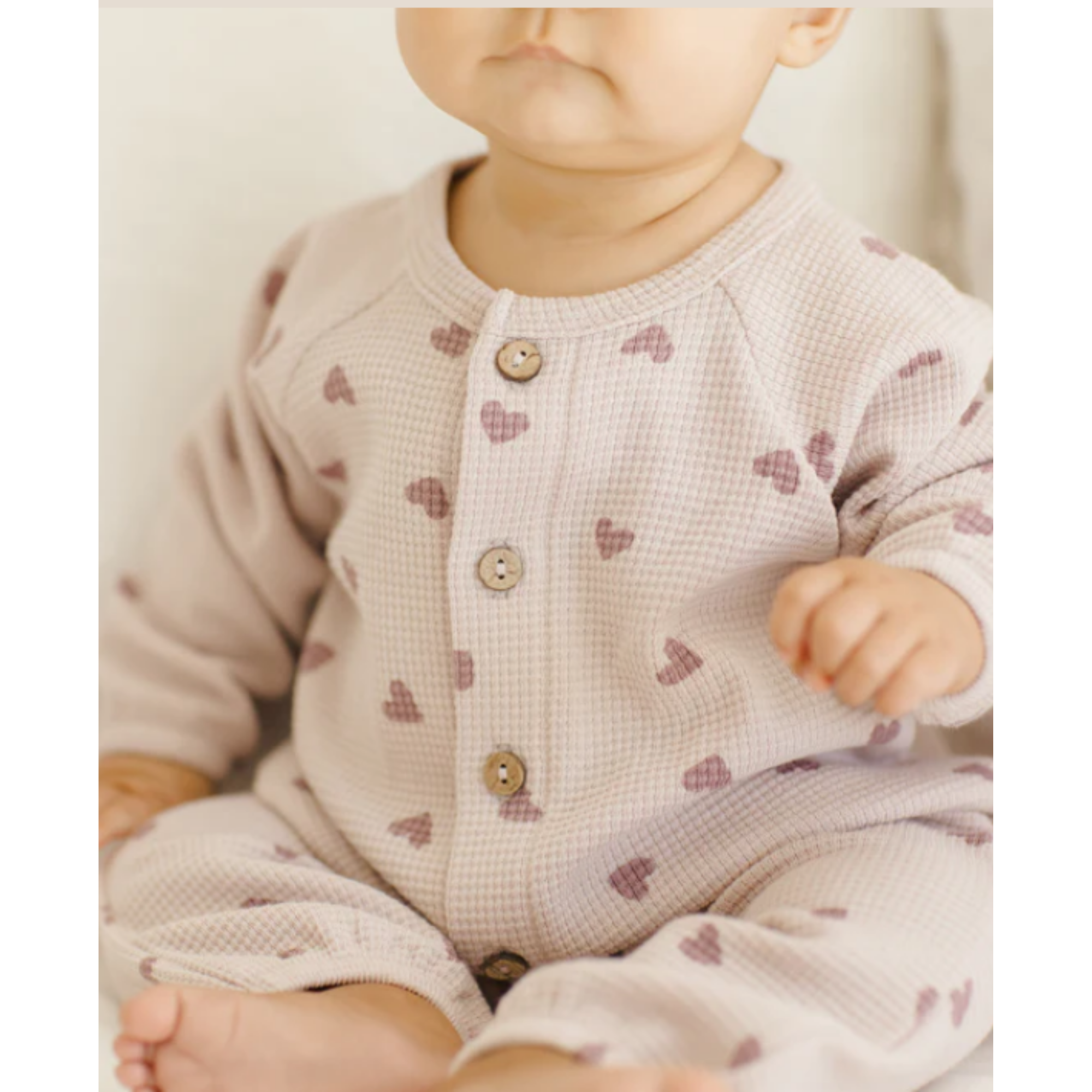 QUINCY MAE Waffle Long Sleeve Jumpsuit - Hearts