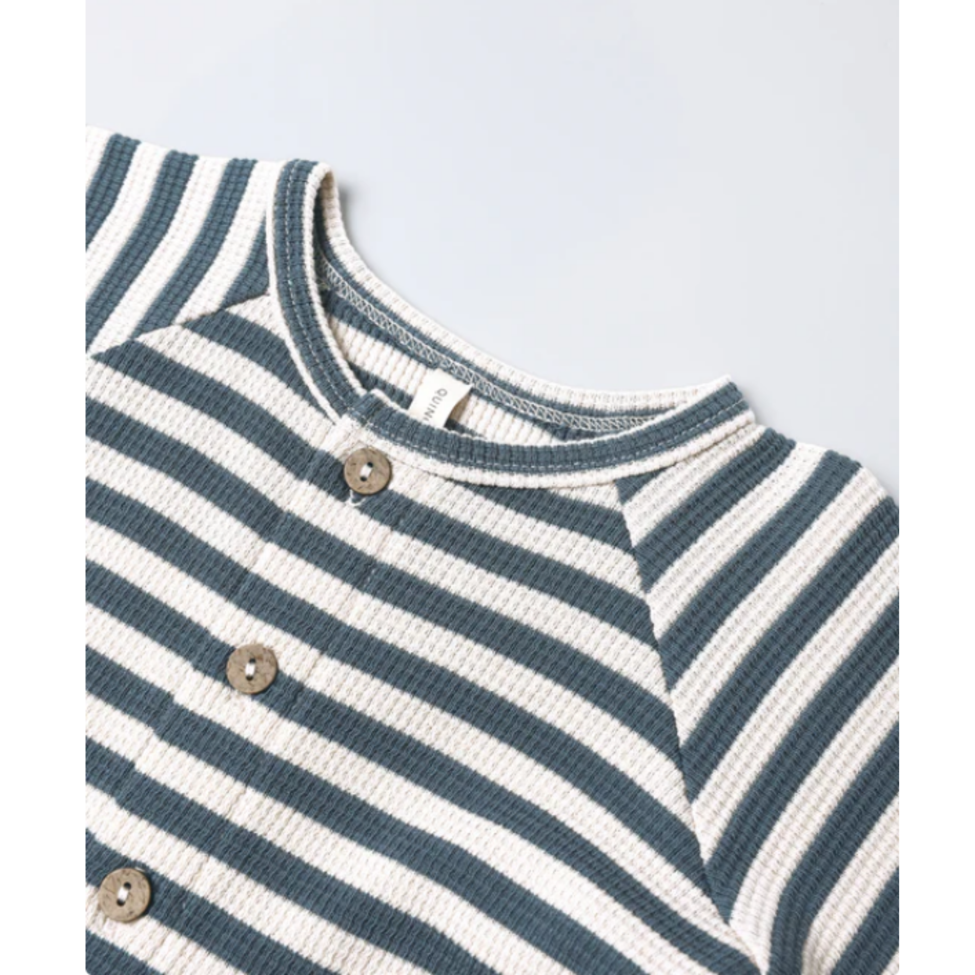 QUINCY MAE Waffle Long Sleeve Jumpsuit - Ocean Stripe