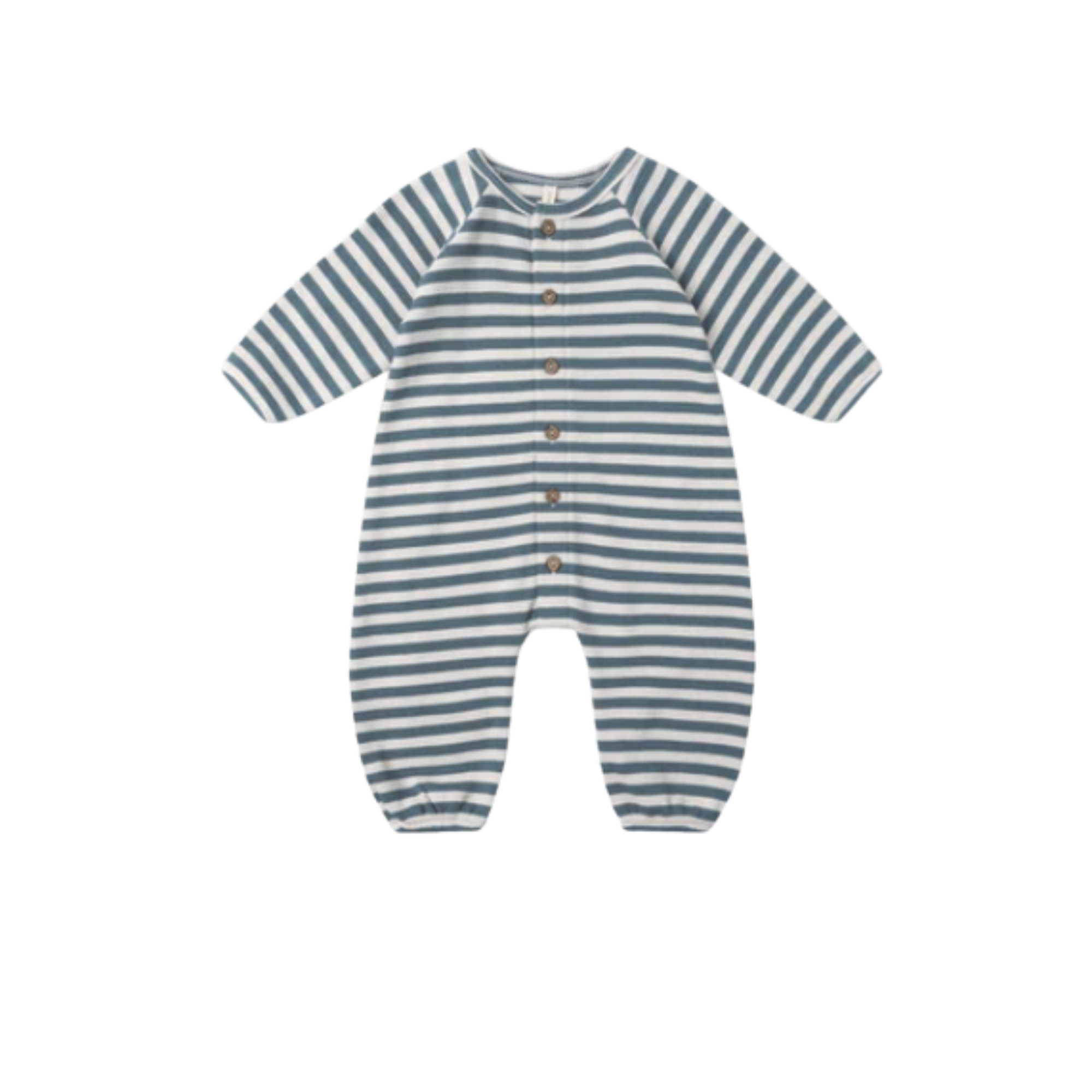 QUINCY MAE Waffle Long Sleeve Jumpsuit - Ocean Stripe