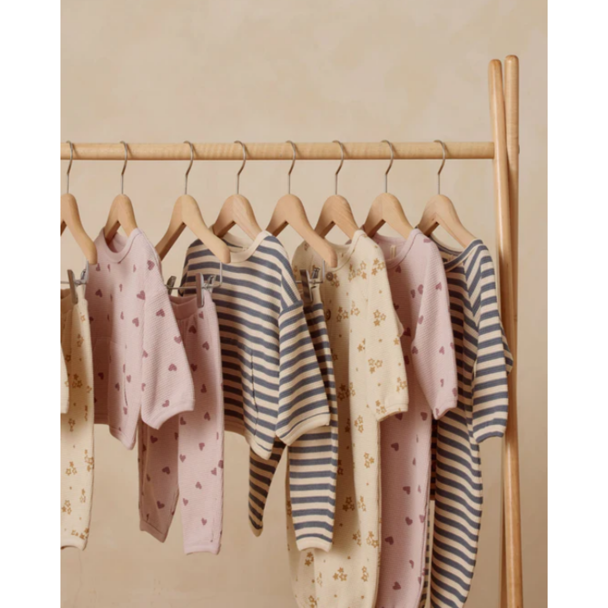 QUINCY MAE Waffle Long Sleeve Jumpsuit - Ocean Stripe