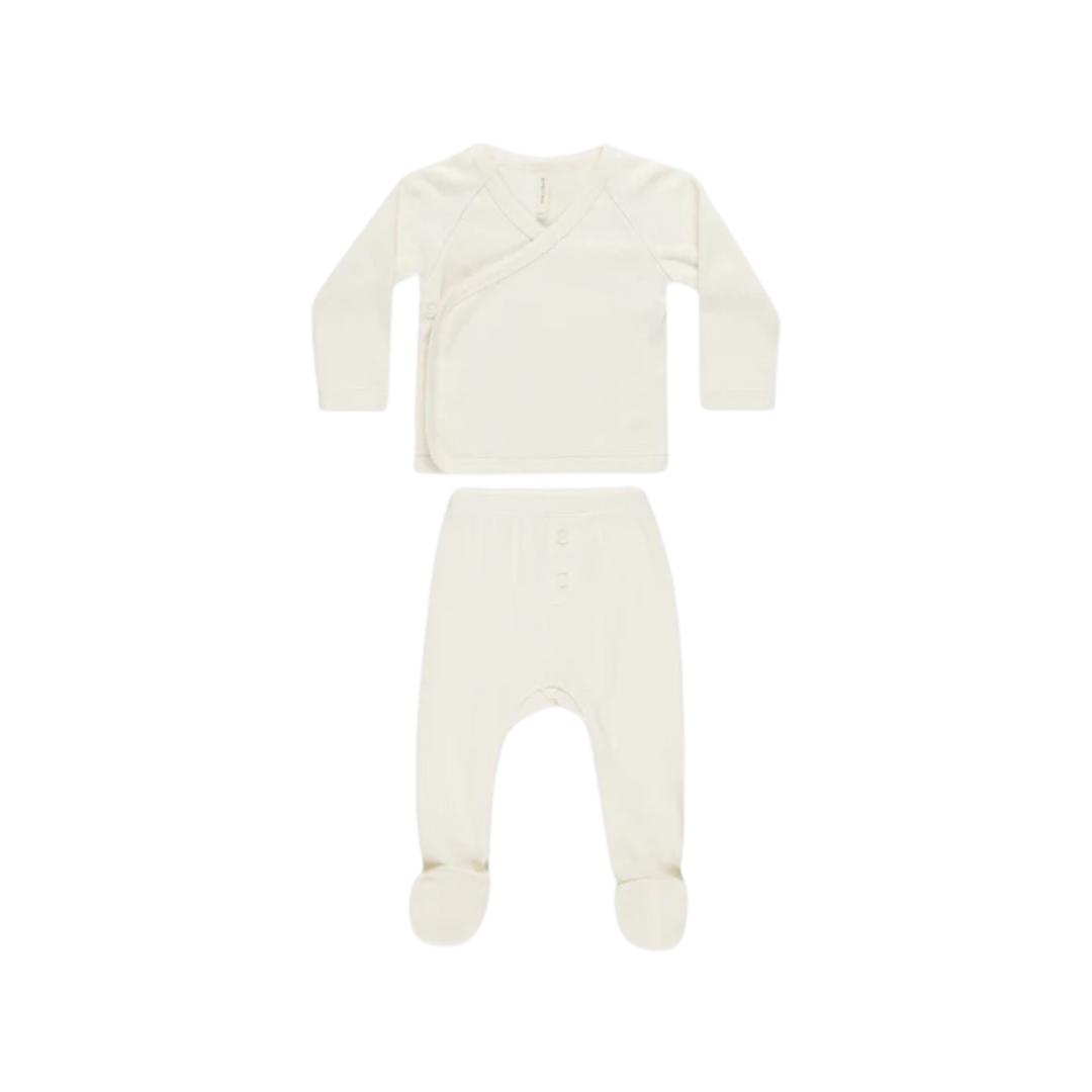 QUINCY MAE Wrap Top + Footed Pant Set - Ivory