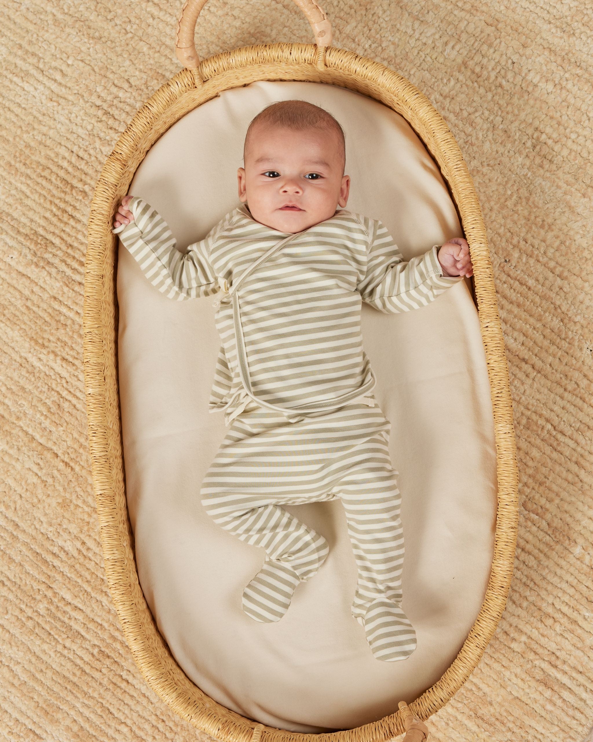 QUINCY MAE Ensemble haut cache-cœur et pantalon à pieds - Rayures sauge