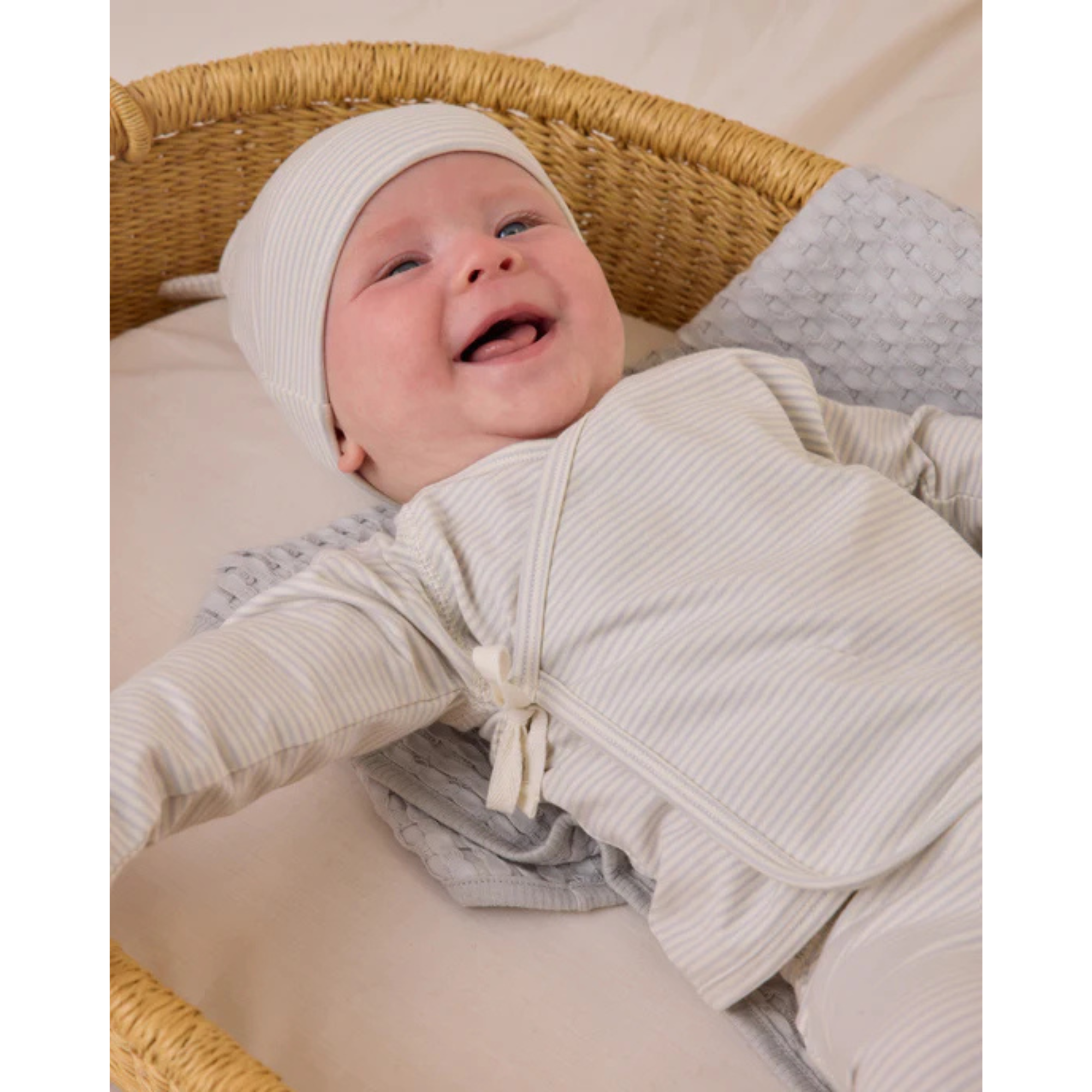 QUINCY MAE Ensemble haut cache-cœur et pantalon à pieds - Rayures micro ciel