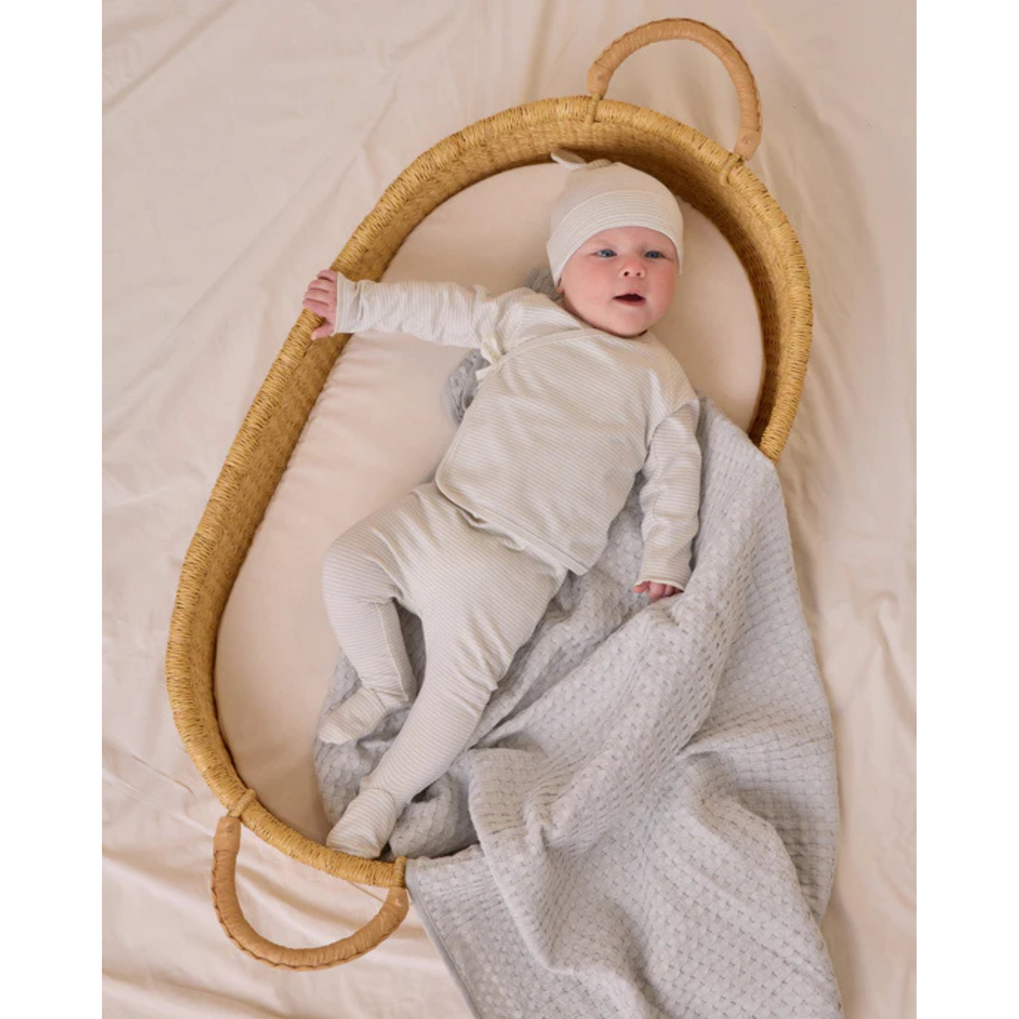 QUINCY MAE Ensemble haut cache-cœur et pantalon à pieds - Rayures micro ciel