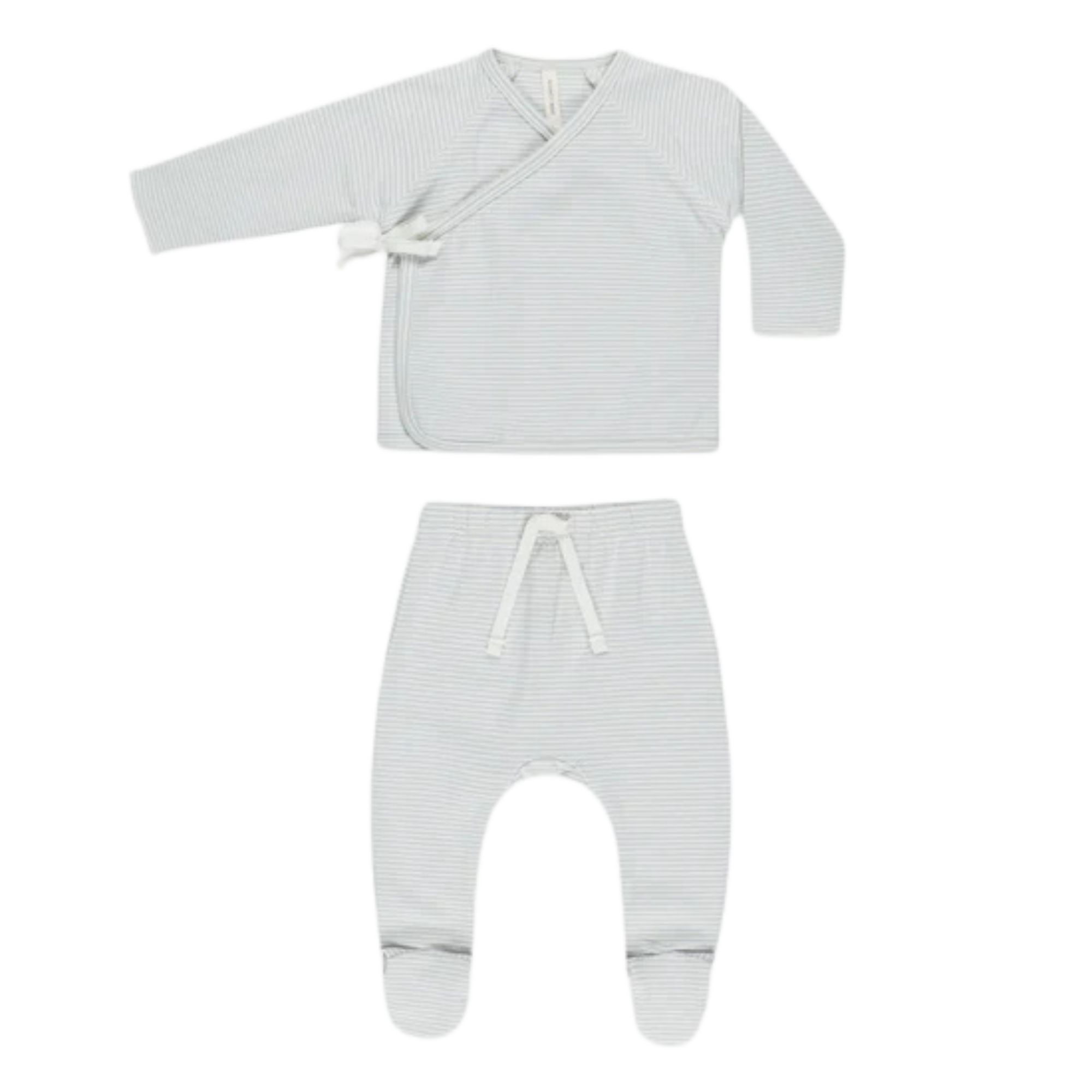 QUINCY MAE Ensemble haut cache-cœur et pantalon à pieds - Rayures micro ciel