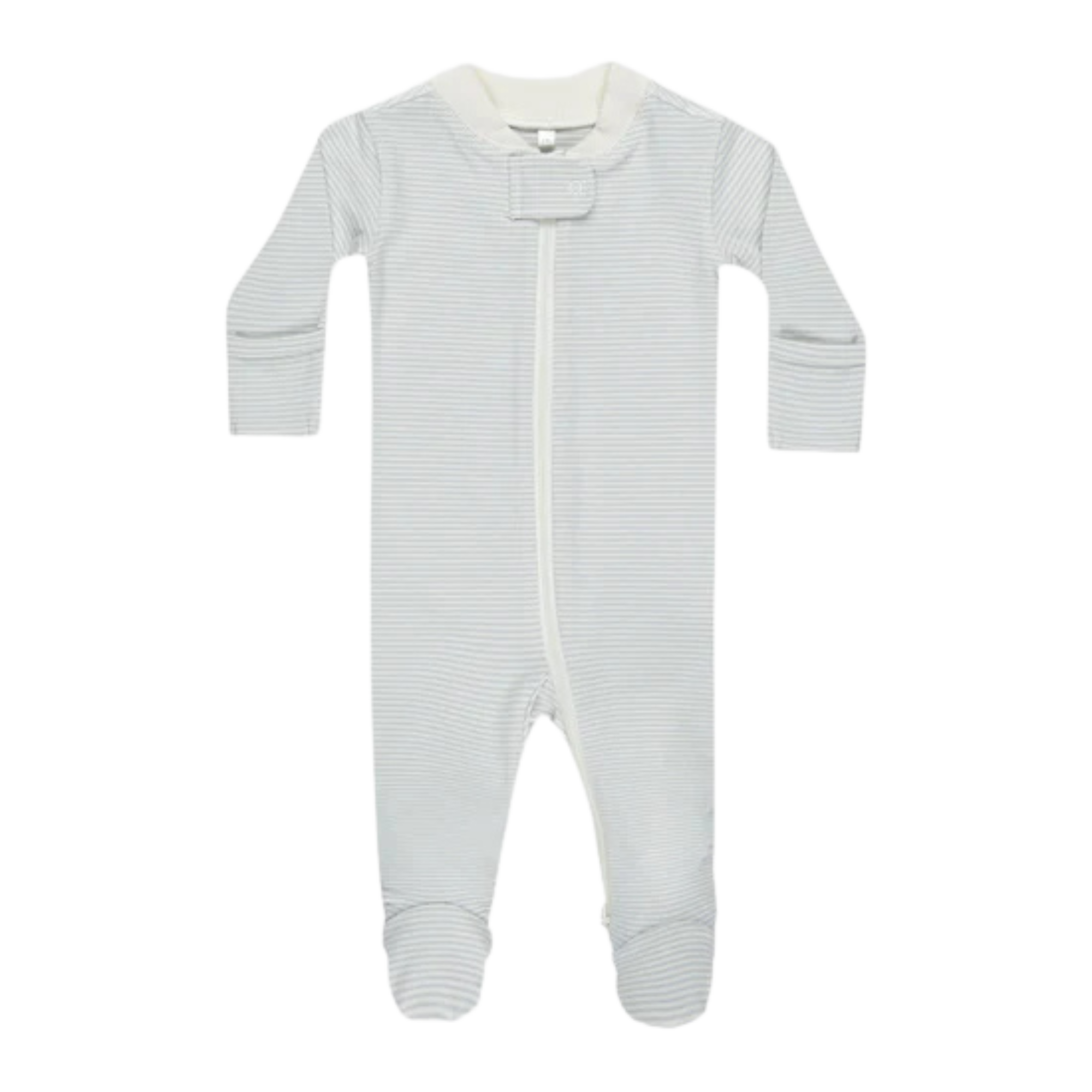 QUINCY MAE Zip Long Sleeve Footie - Sky Micro Stripe