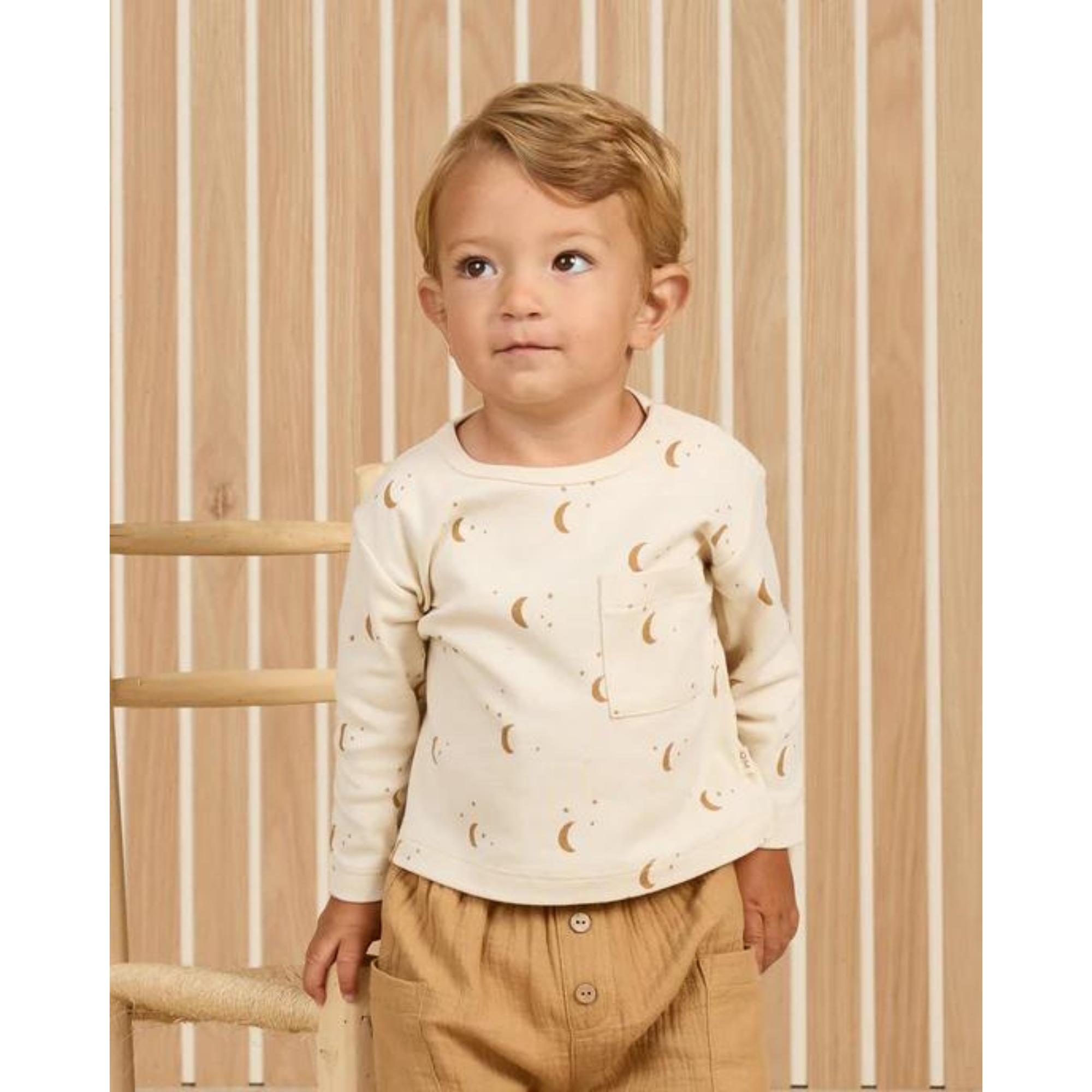 QUINCY MAE Zip Long Sleeve Pocket Tee - Moons