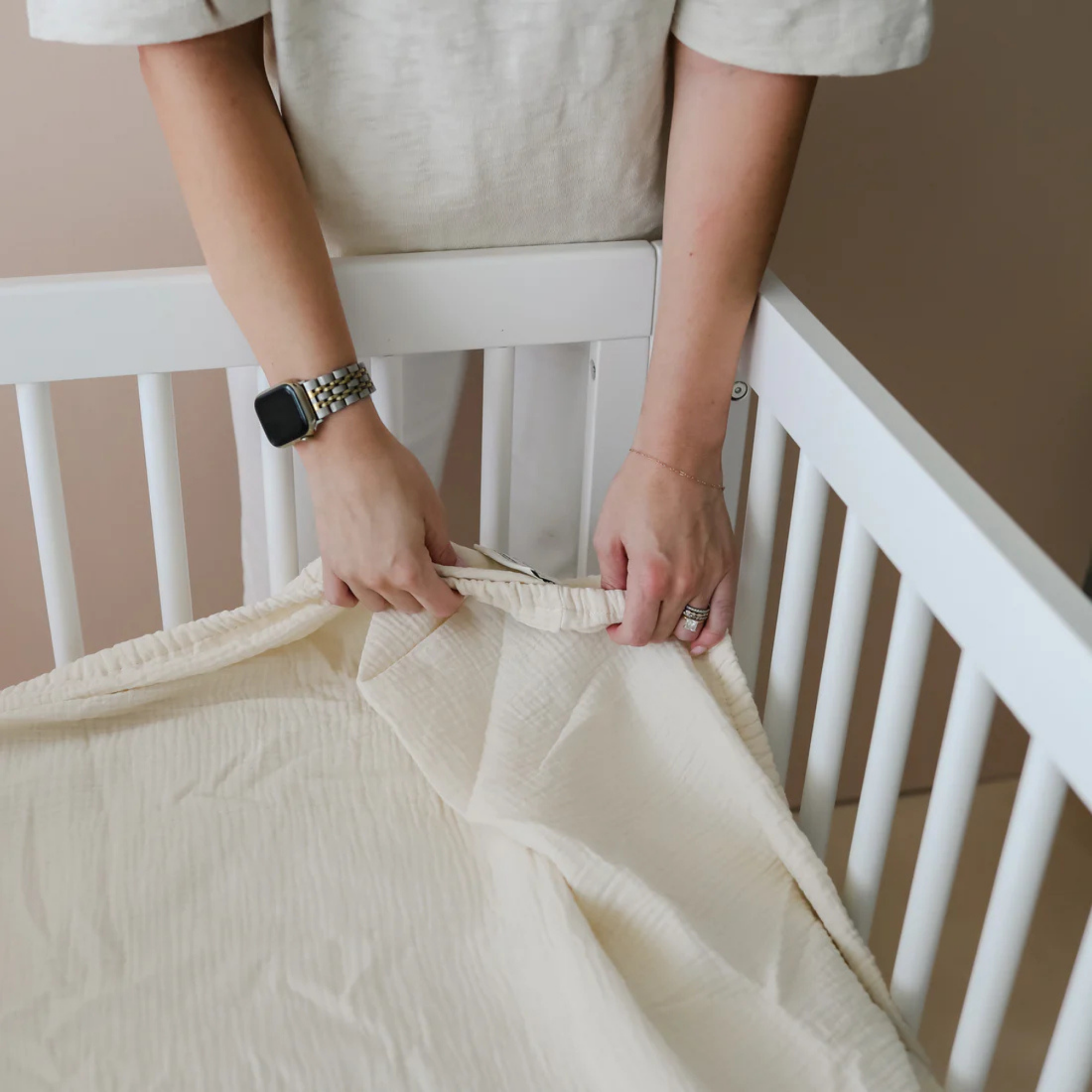 SNUGGLE ME Muslin Crib Sheets - Natural + Birch