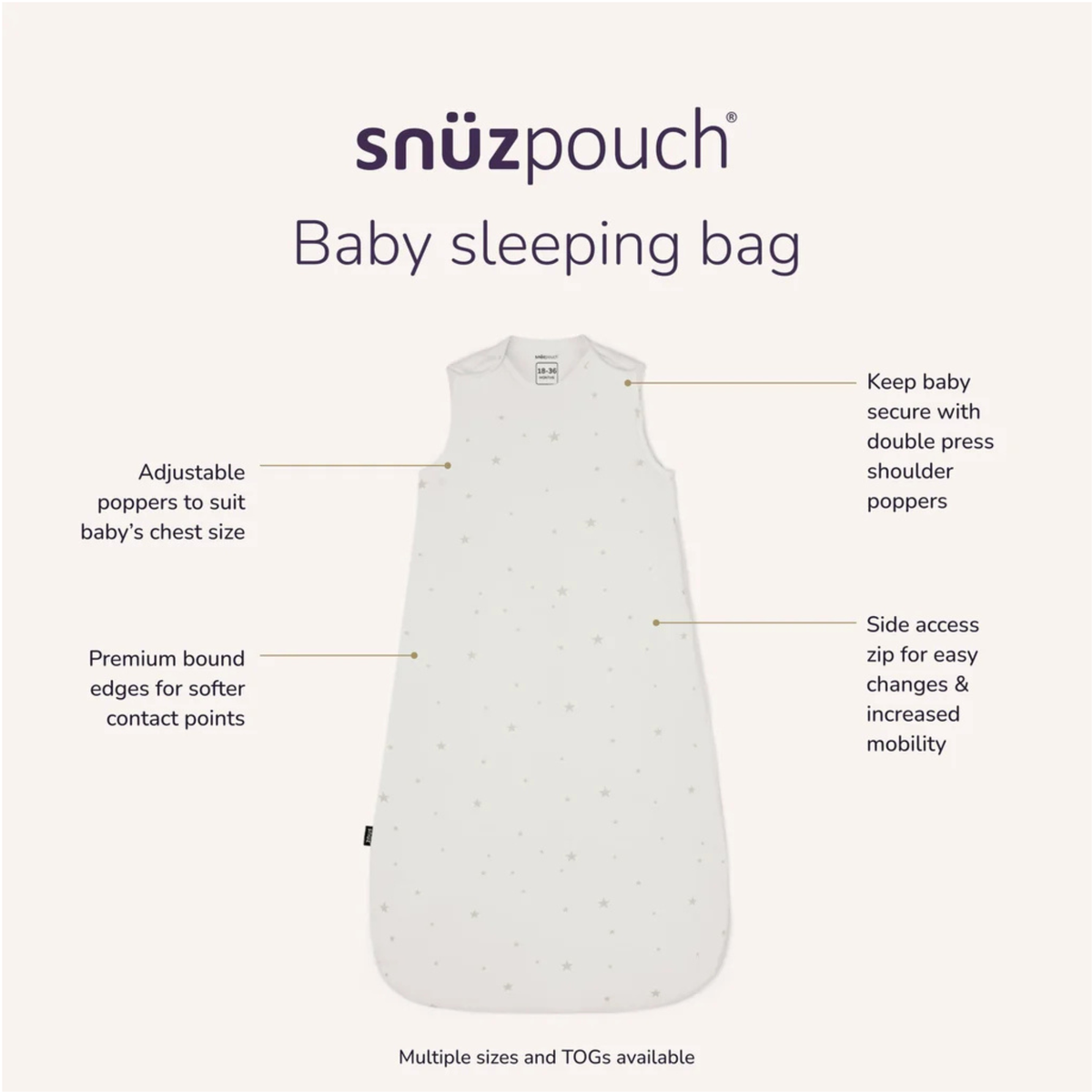 SNUZ SnuzPouch Sleeping Bag - White/Star