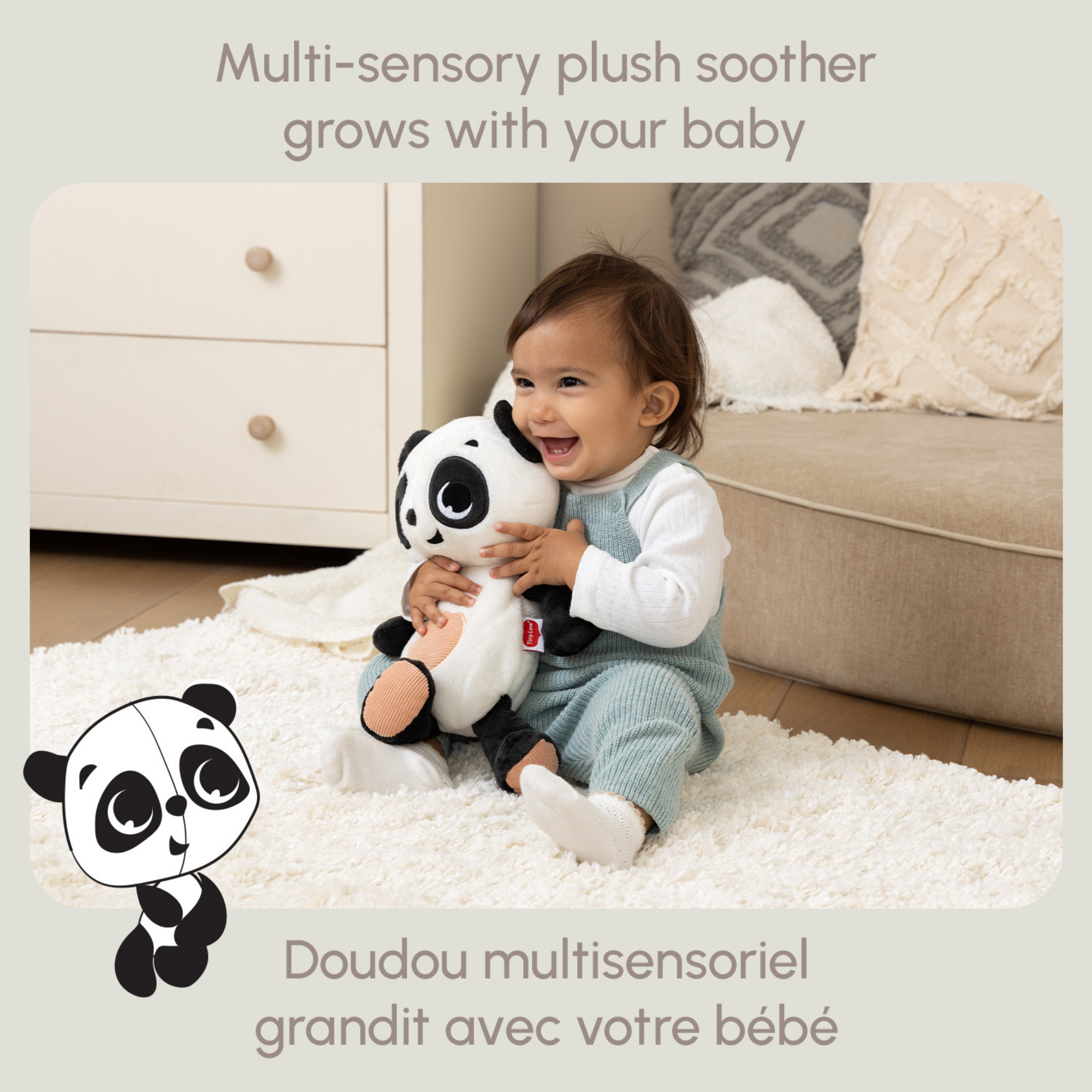 TINY LOVE B&W Décor Plush Panda Snuggly Buddy