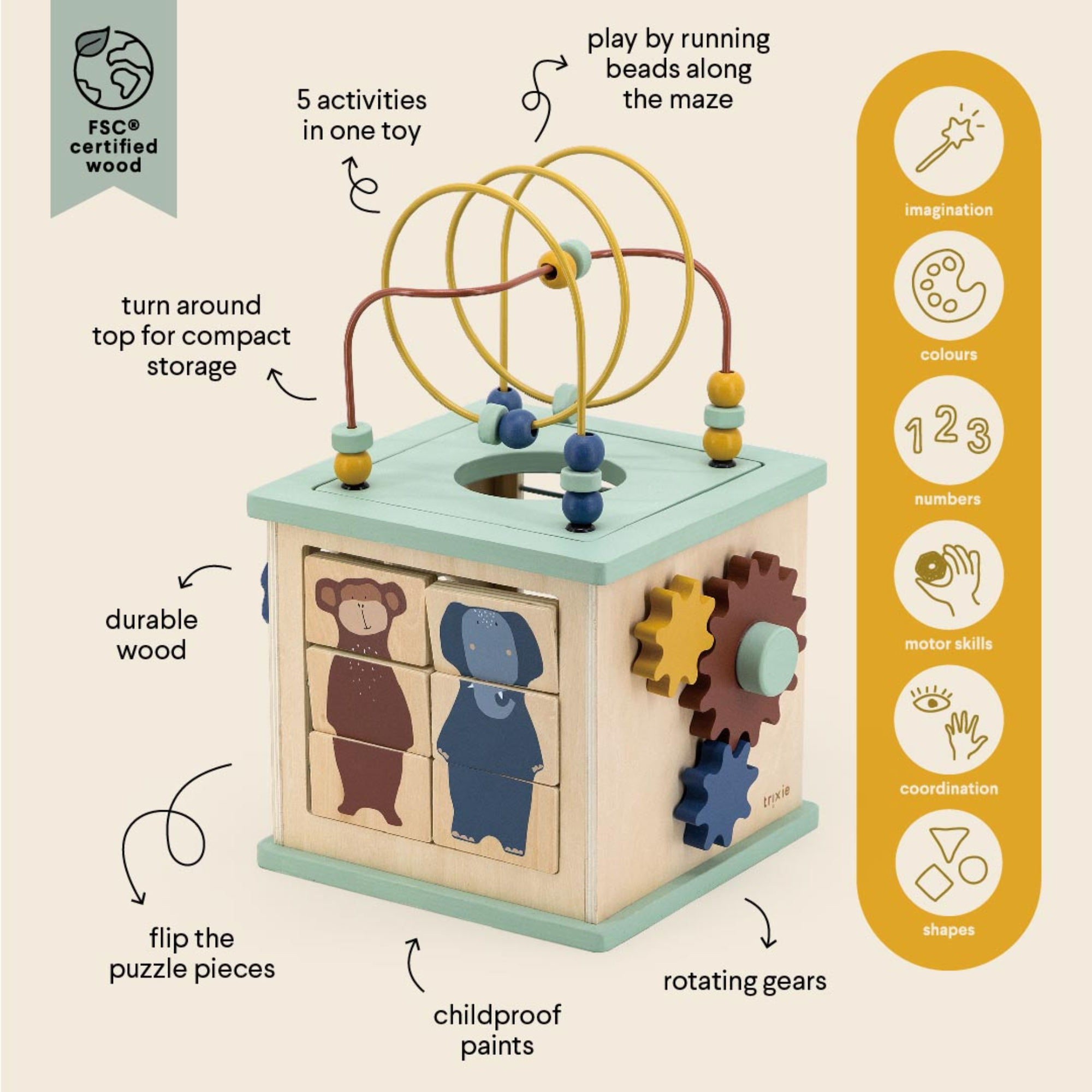 TRIXIE Wooden 5-in-1 Activity Cube