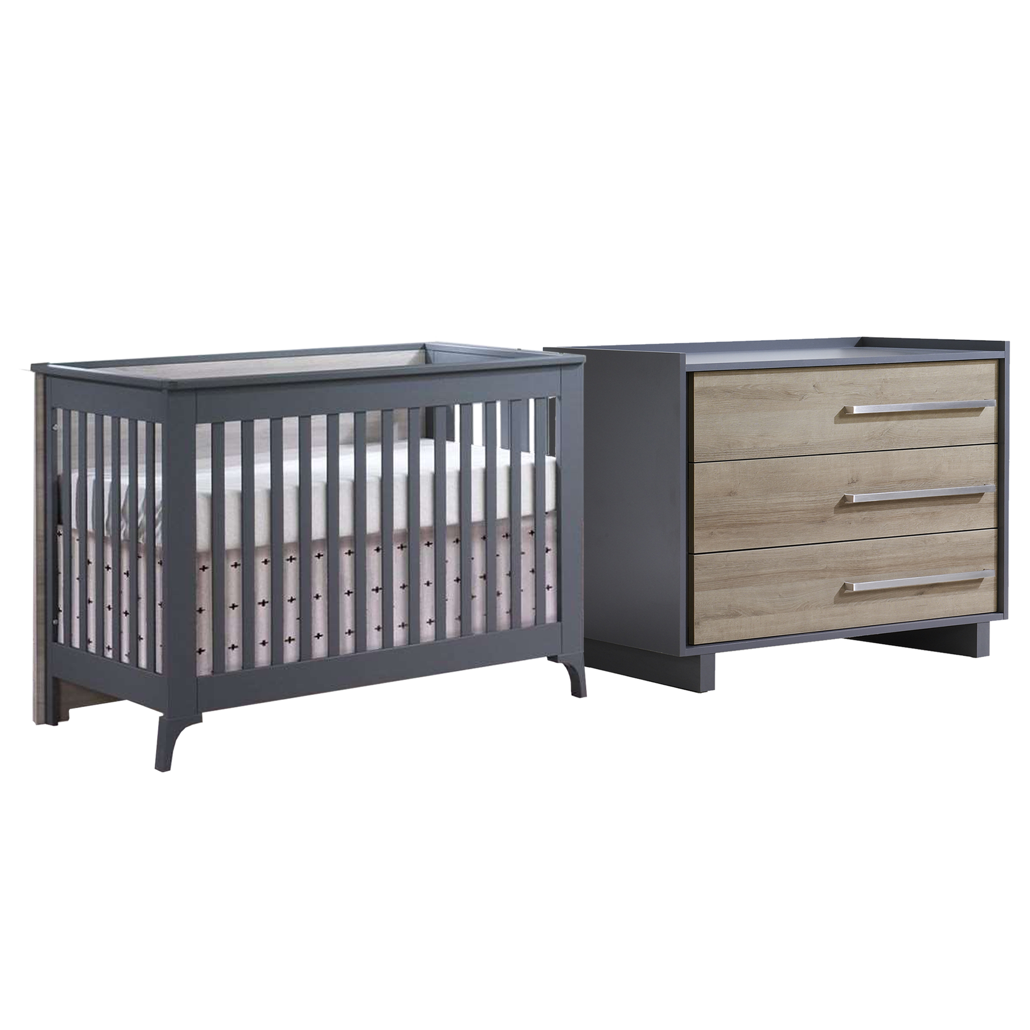 TULIP Urban Convertible Crib and 3 Drawer Dresser XL (sold as a set only)