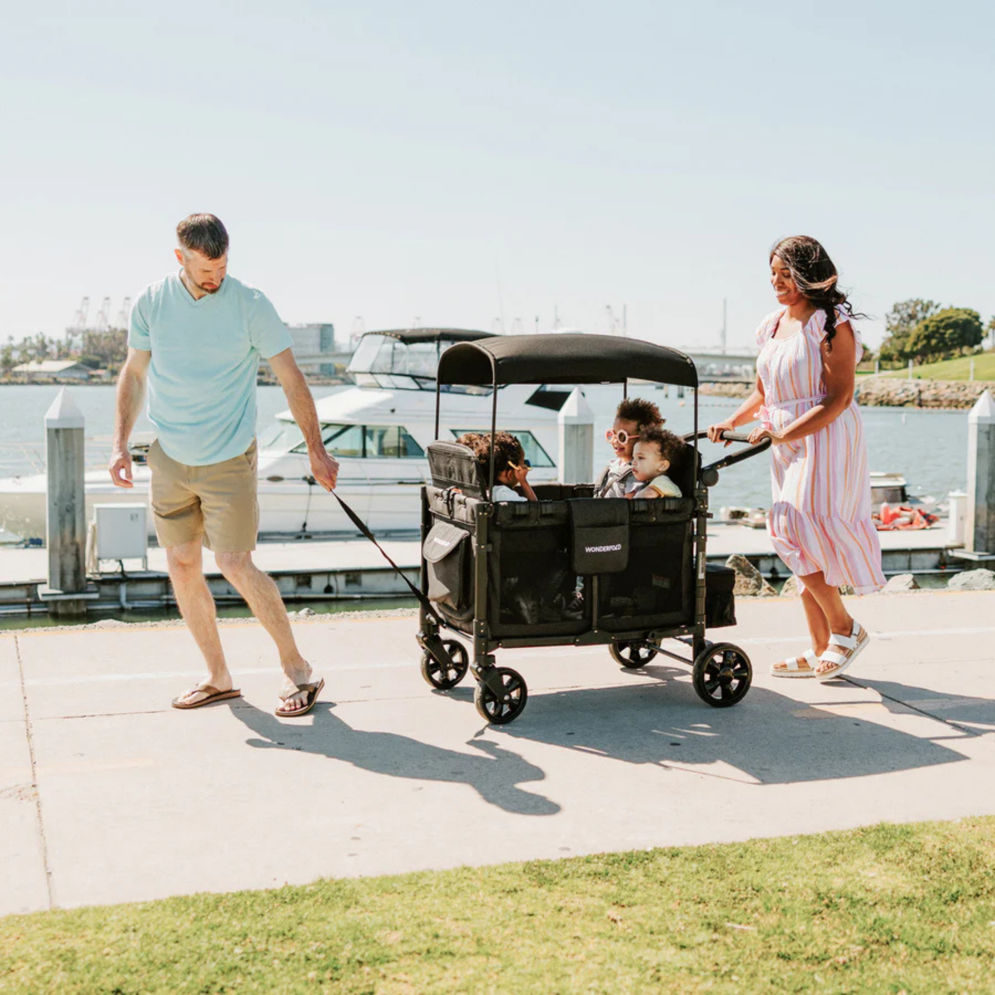 WONDERFOLD W4 Elite Push Quad Stroller Wagon - Volcanic Black