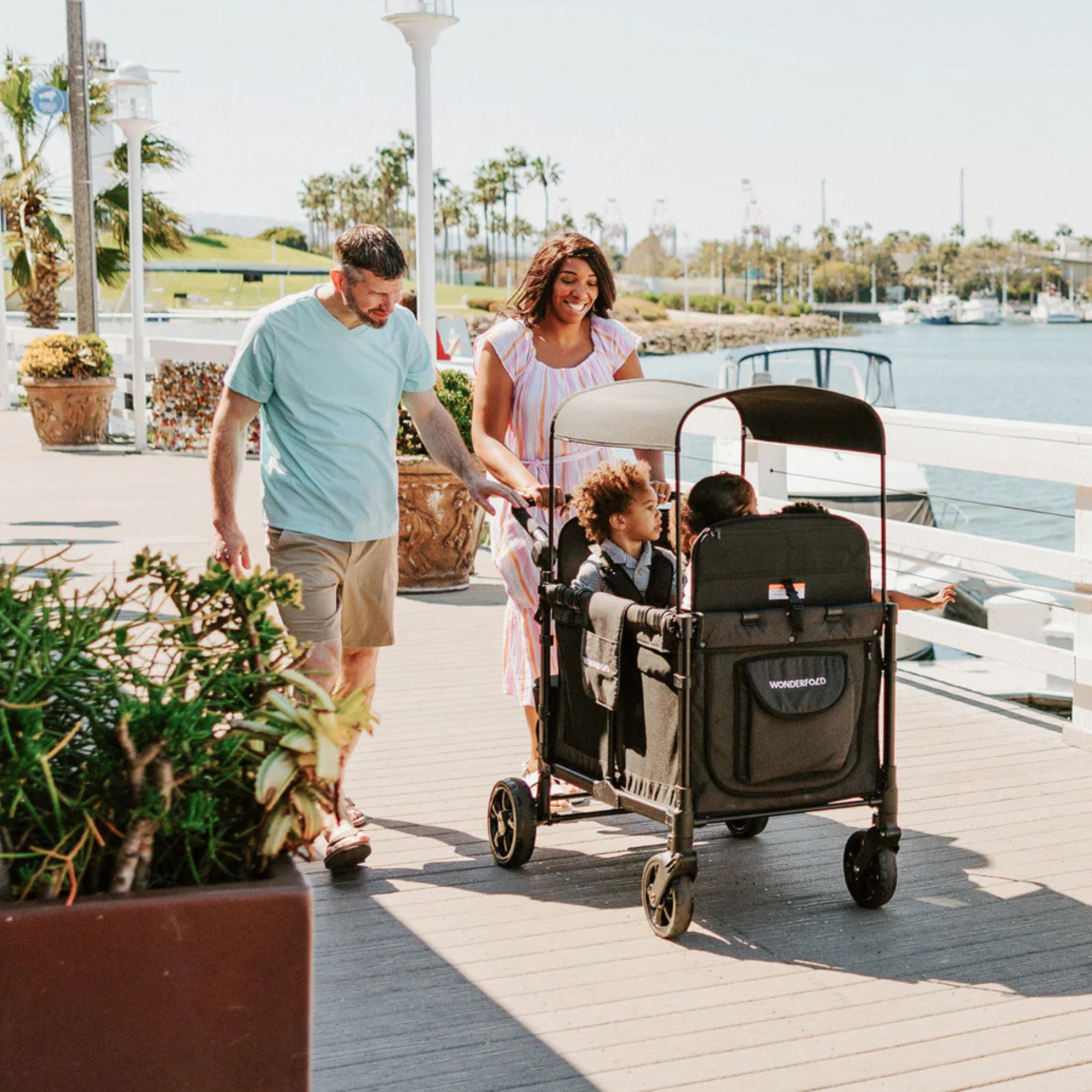 WONDERFOLD W4 Elite Push Quad Stroller Wagon - Volcanic Black