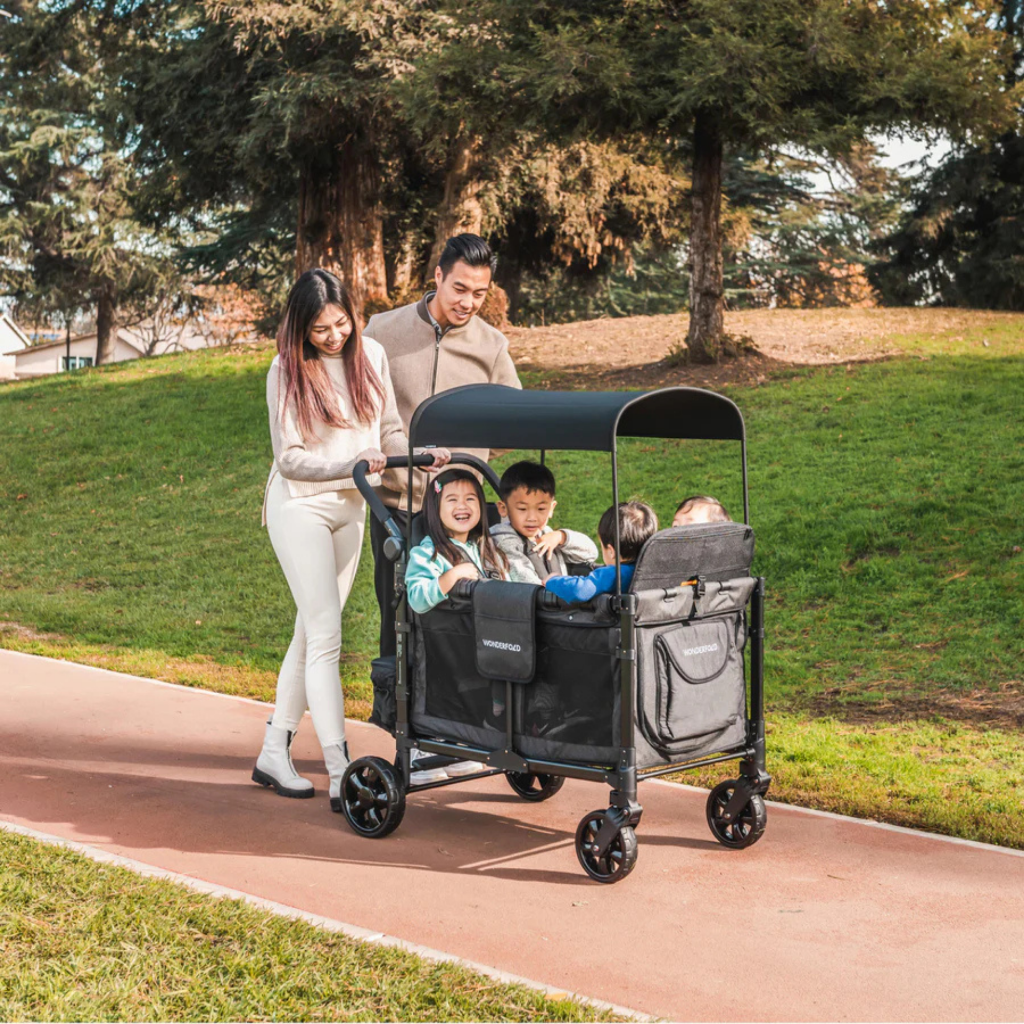 WONDERFOLD W4 Elite Push Quad Stroller Wagon - Volcanic Black