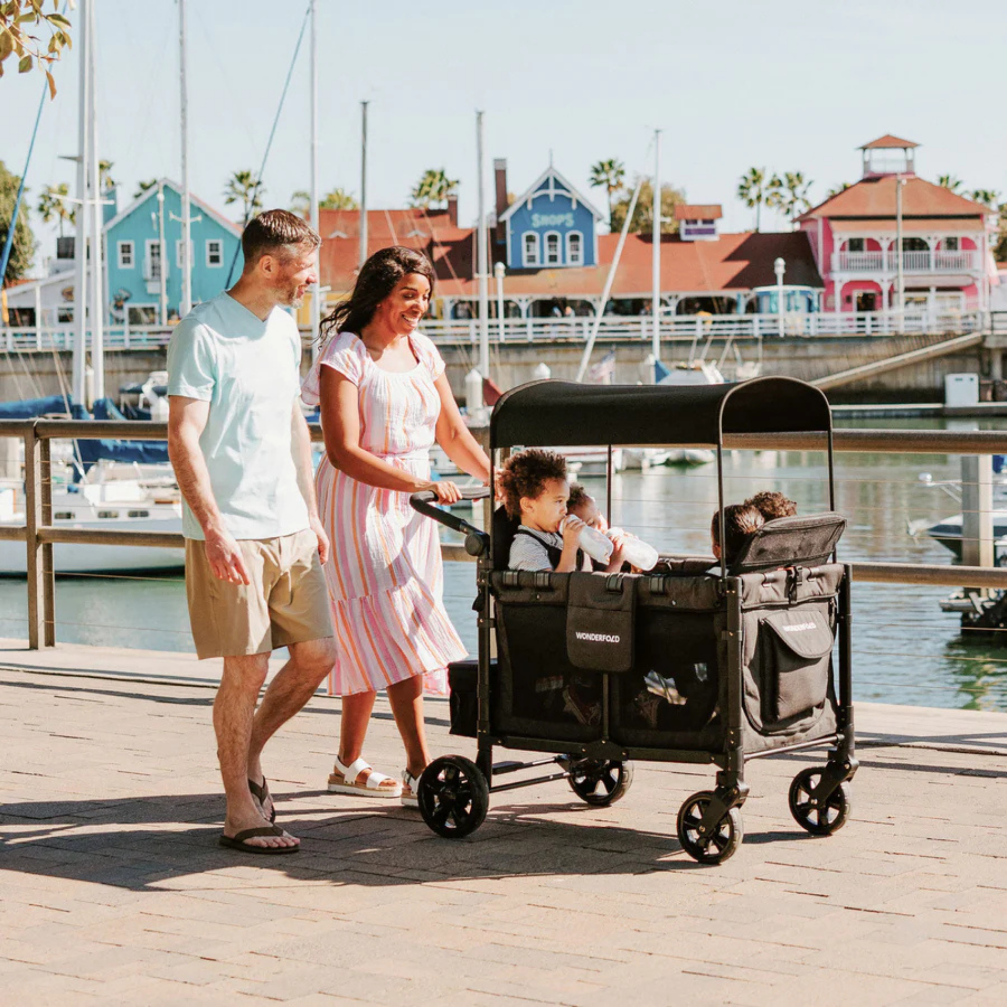 WONDERFOLD W4 Elite Push Quad Stroller Wagon - Volcanic Black