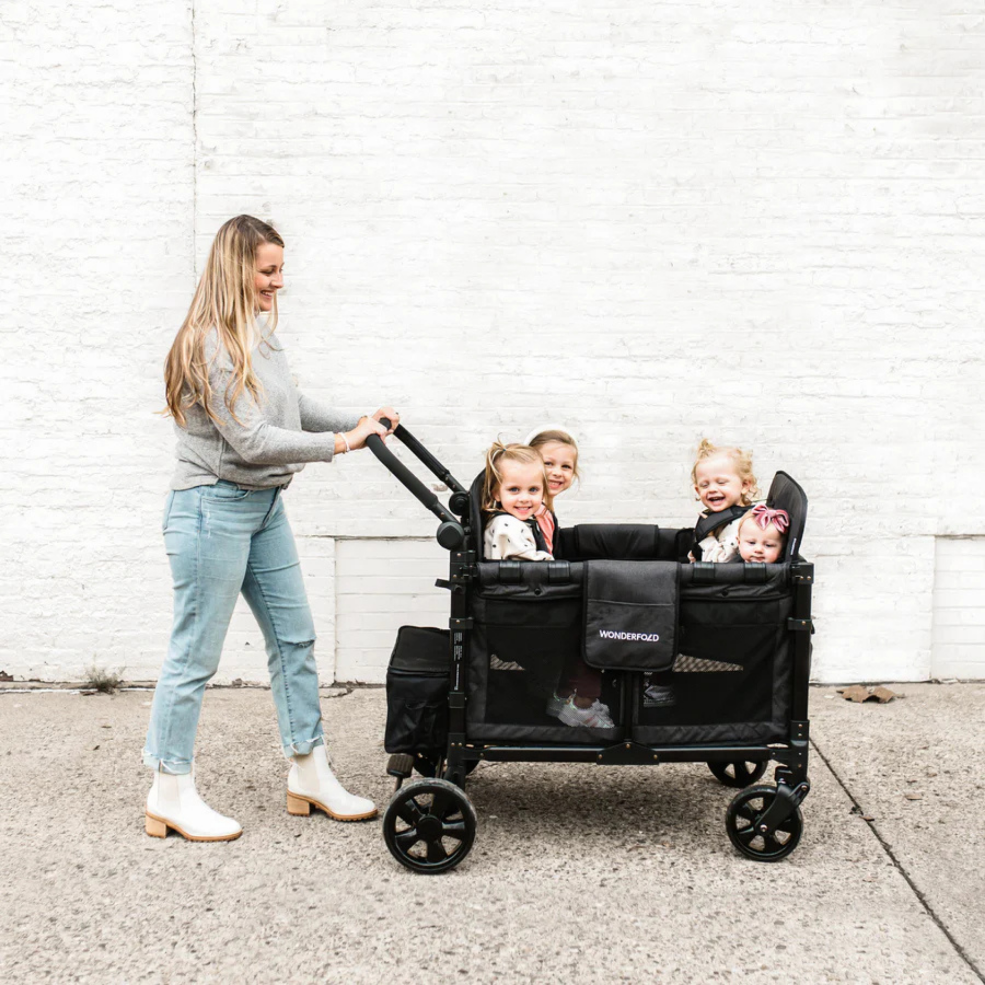 WONDERFOLD W4 Elite Push Quad Stroller Wagon - Volcanic Black