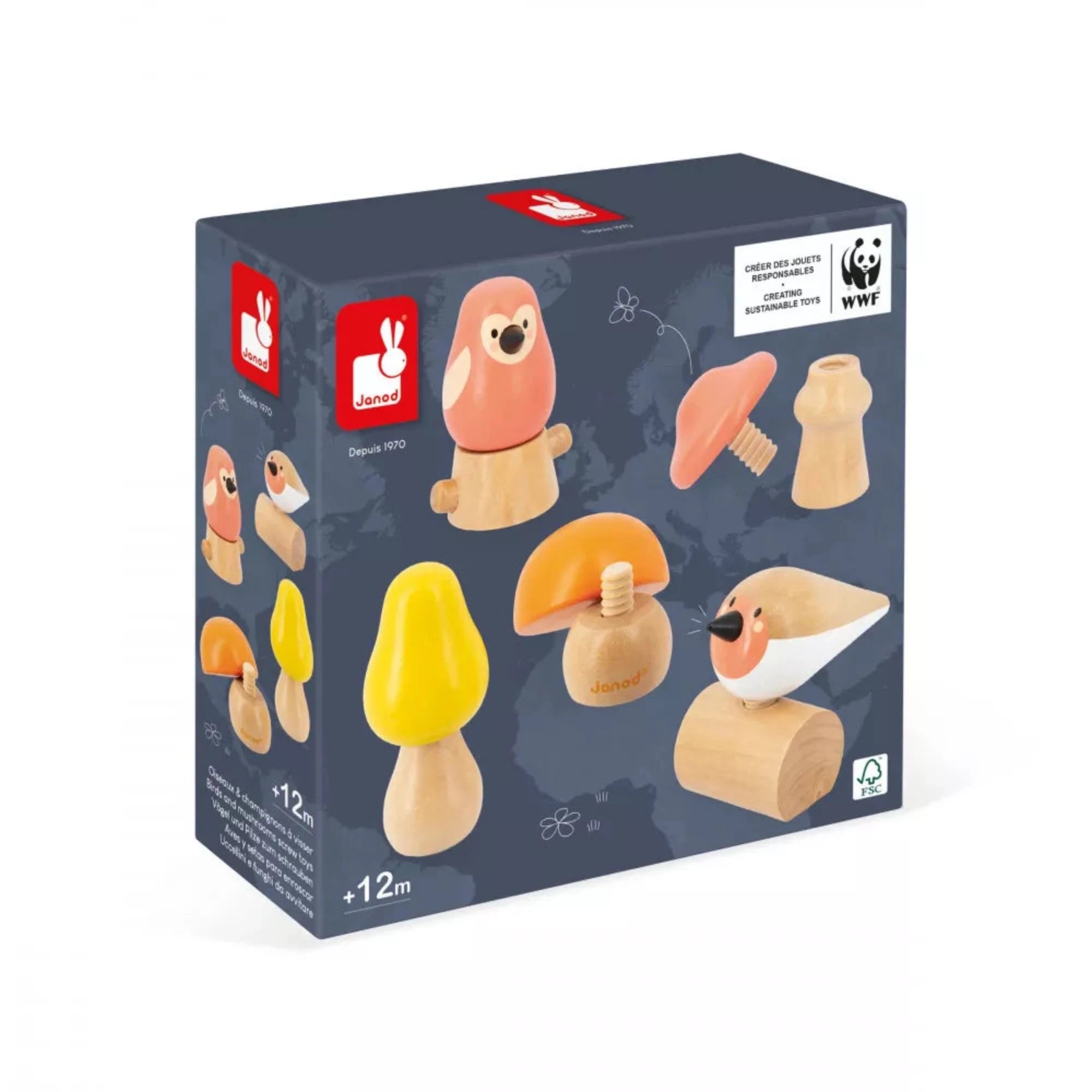 JANOD Birds and Mushrooms Screw Toys