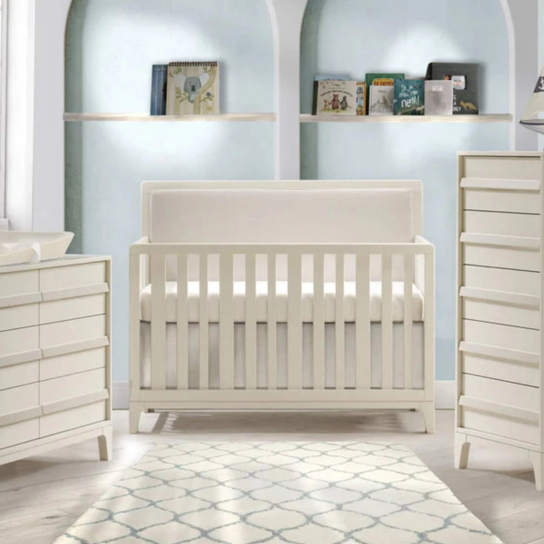 NATART Kyoto 5-In-1 Convertible Crib With Upholstered Panel Talc
