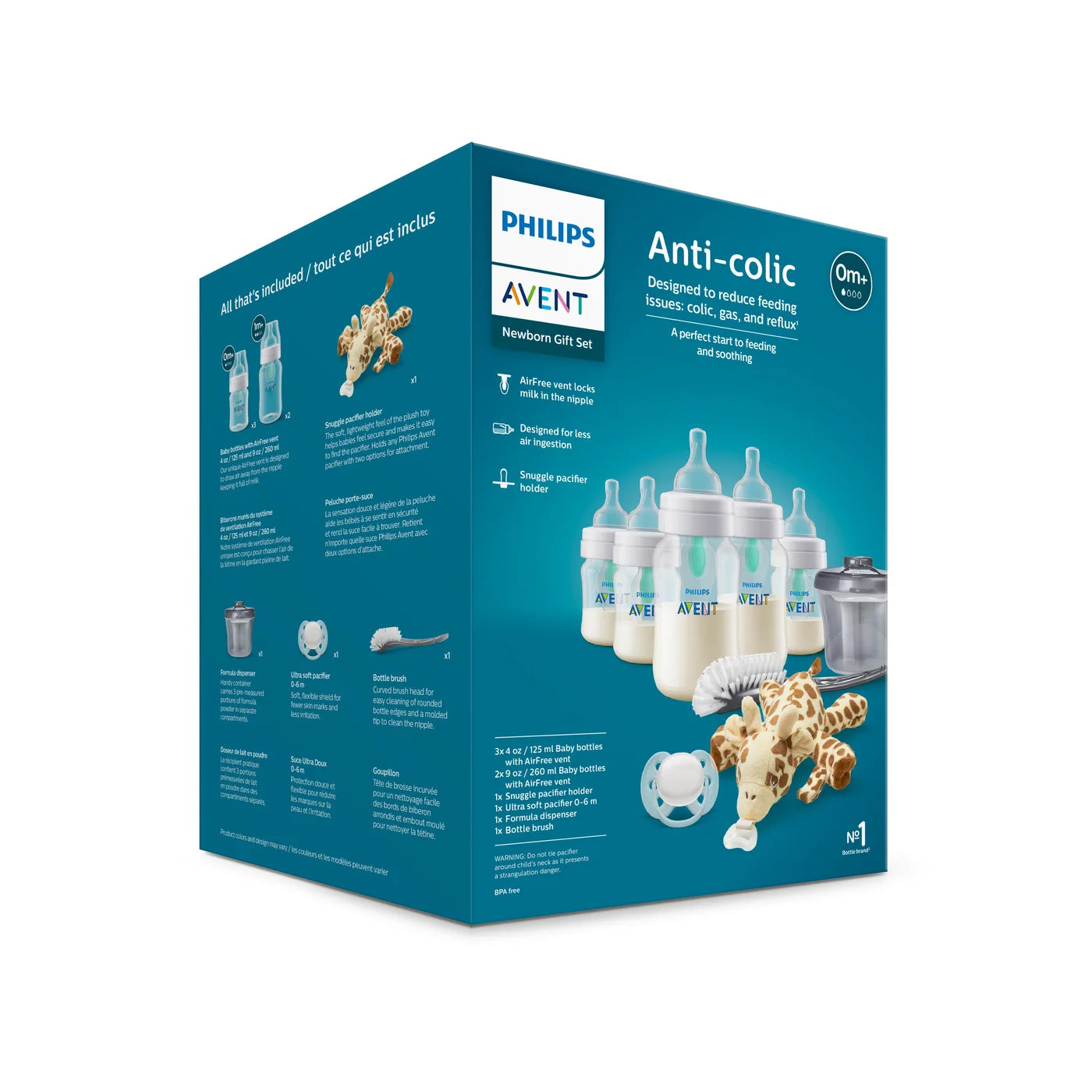 Coffret cadeau pour nouveau-né avec biberon anti-colique AVENT avec évent AirFree