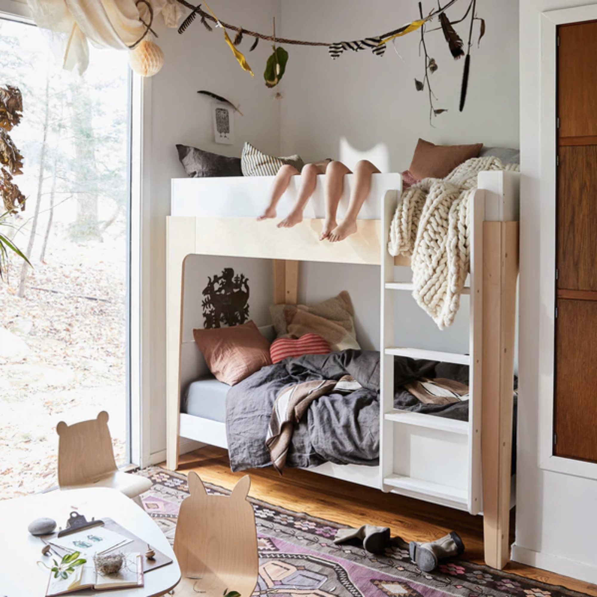 OEUF Perch Bunk Bed Twin Size - White/Birch