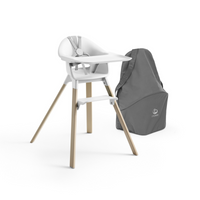 Vignette pour STOKKE Chaise haute Clikk complète avec coussin et sac de voyage - Blanc avec saupoudrage gris