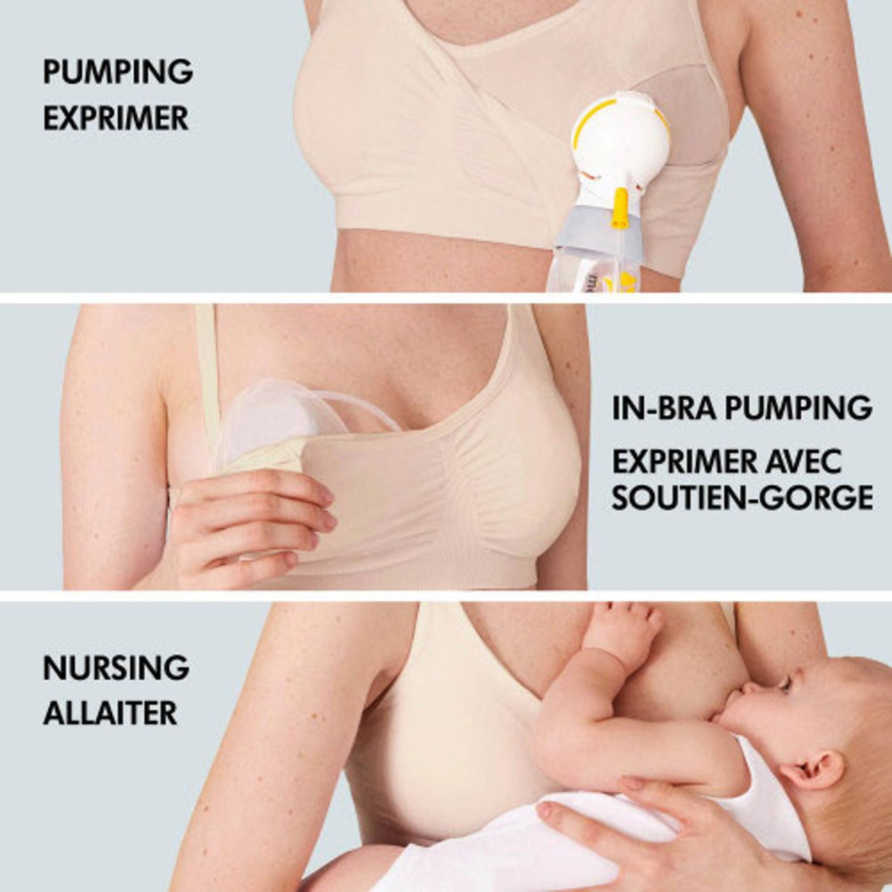 Meet Medela's brand new 3in 1 Nursing & Pumping Bra! 😍 Absolutely perfect  for: 1. In bra pumping (hello brand new Freestyle™ Hands-Free Breast Pump!)  2. Electric Breast Pumps 3. Nursing You