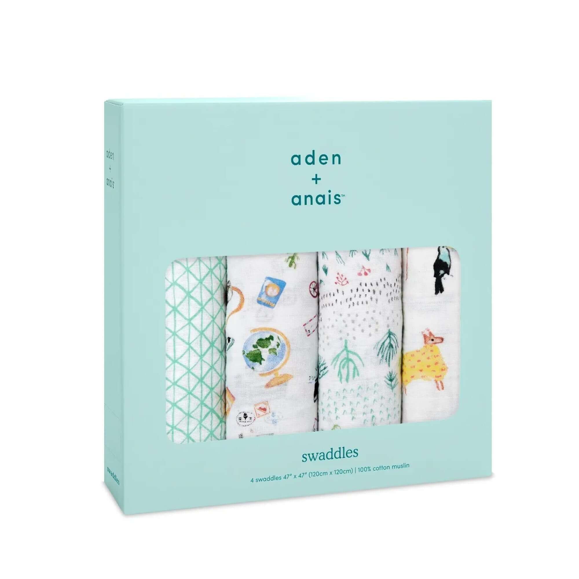 ADEN + ANAIS Cotton Muslin Swaddle (4 Pk) - Around the world