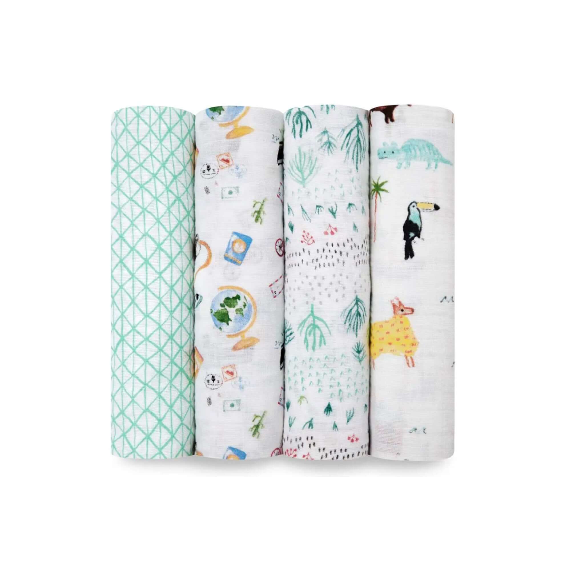 ADEN + ANAIS Cotton Muslin Swaddle (4 Pk) - Around the world
