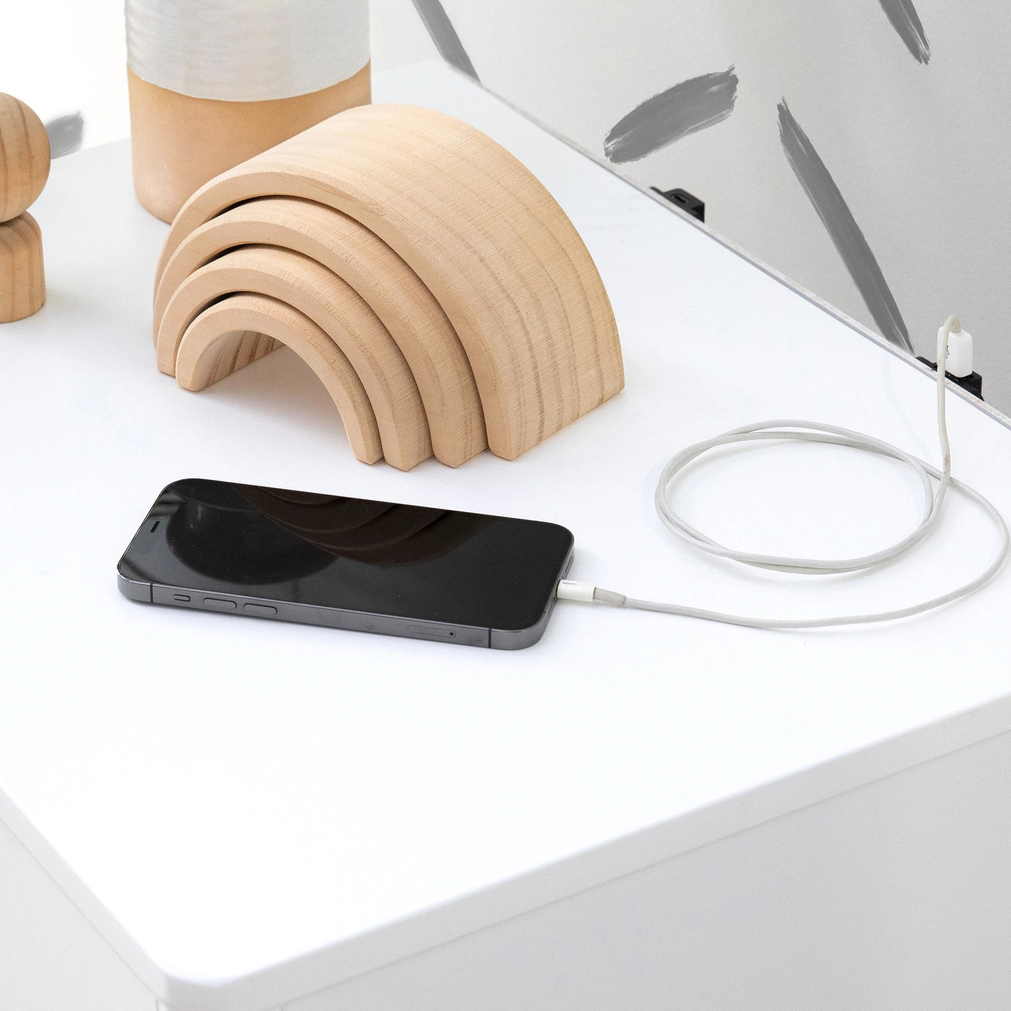 BABYLETTO Lolly Nightstand with USB Port - White/Natural