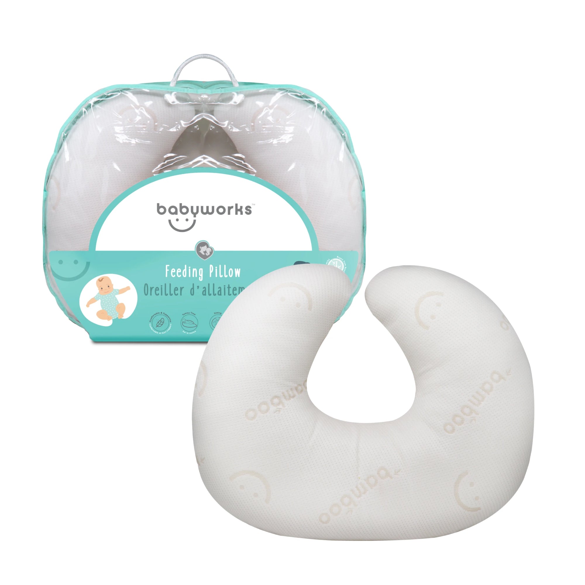BABY WORKS Feeding Pillow with Bamboo Cover Memory Foam Topper