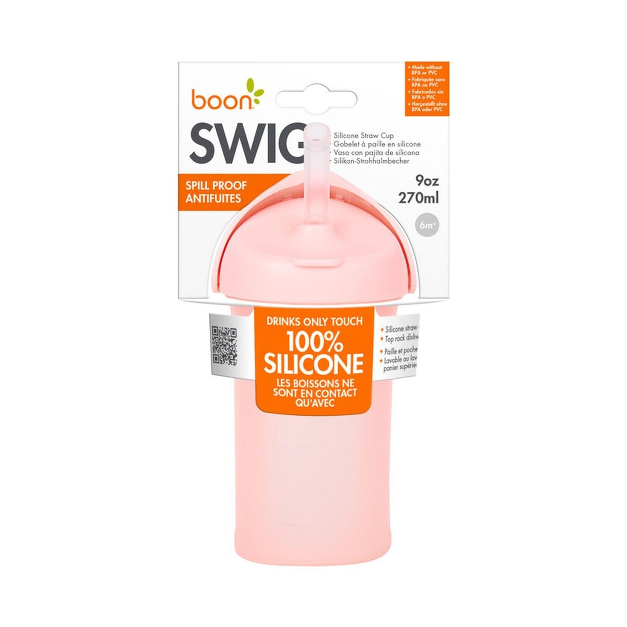 BOON Swig Silicone Straw Cup 9oz - Blush