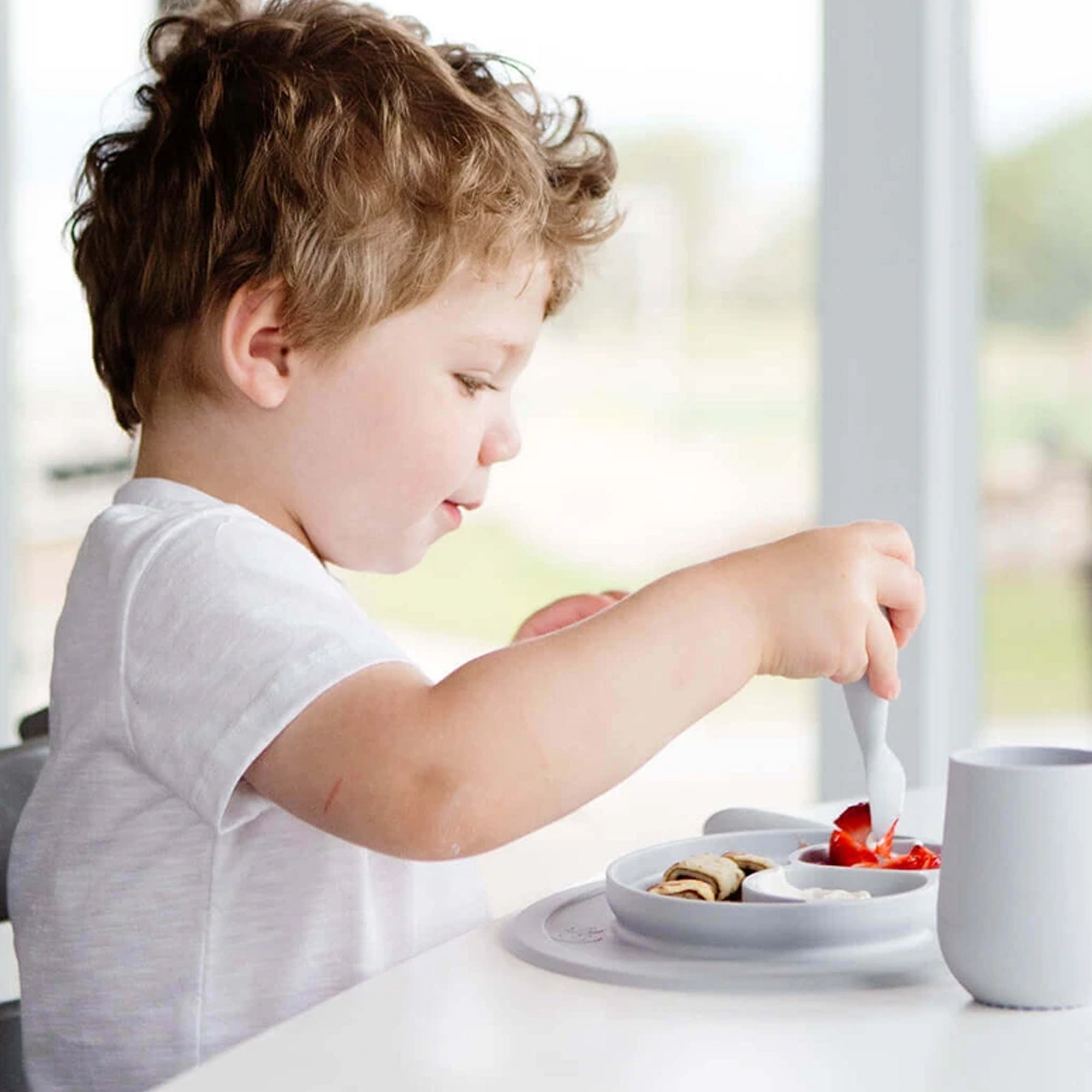 EZPZ Mini Utensils (Fork + Spoon) - Pewter