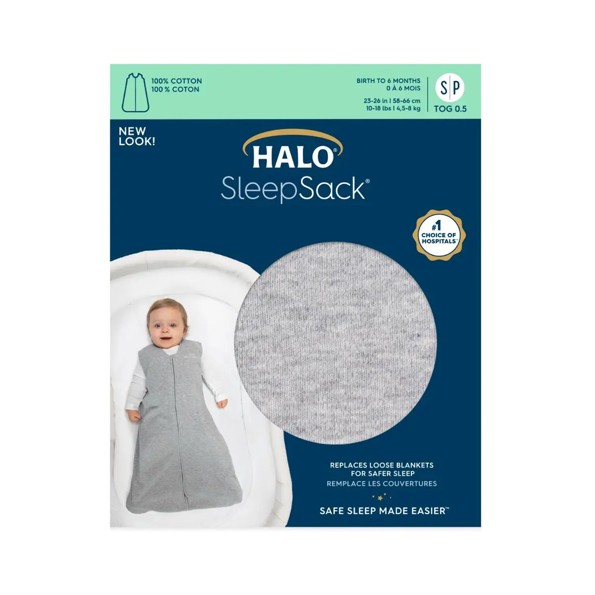 Couverture portable HALO SleepSack en coton (0,5 TOG) - Gris chiné