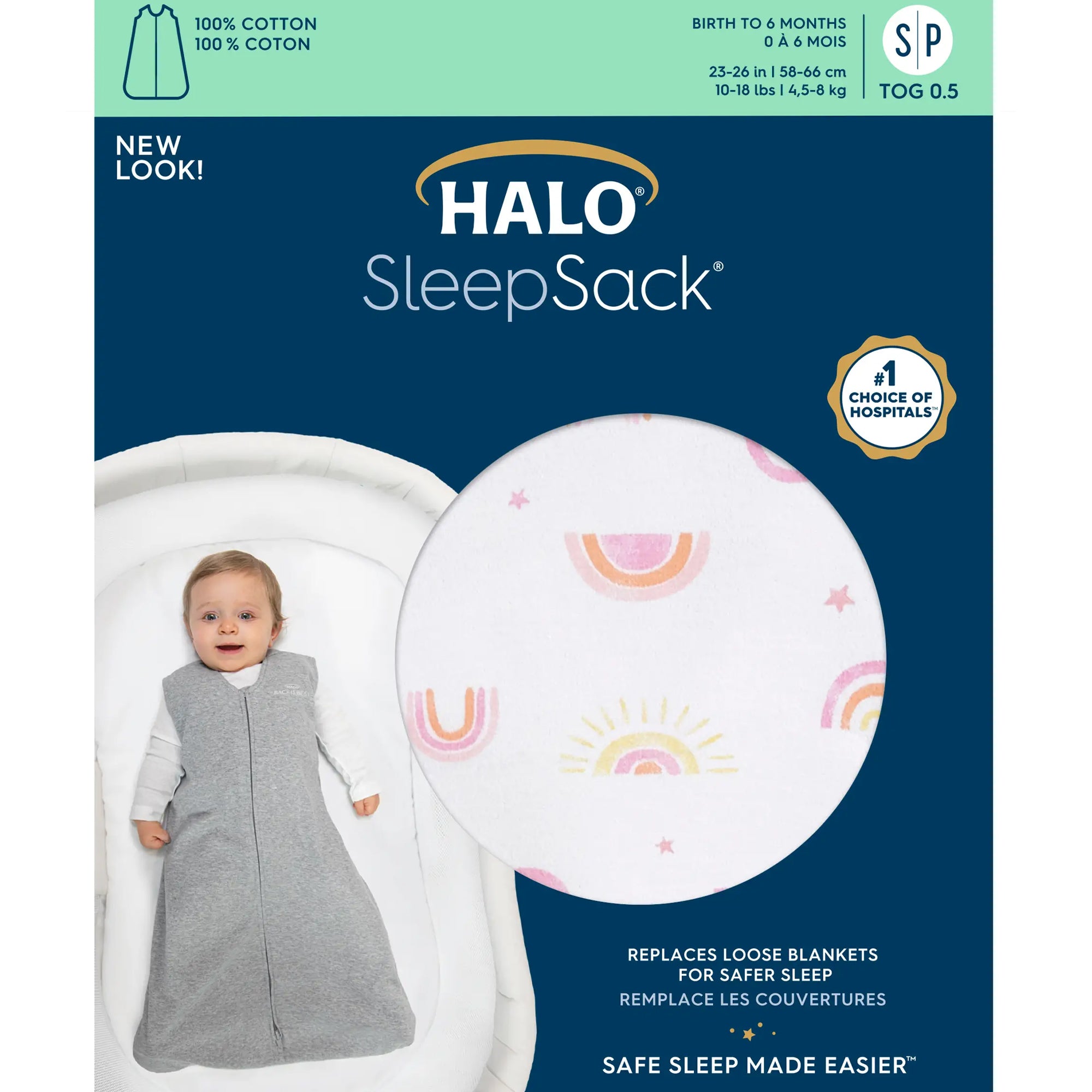 HALO SleepSack Wearable Blanket Cotton (0.5 TOG) - Sunshine Rainbows