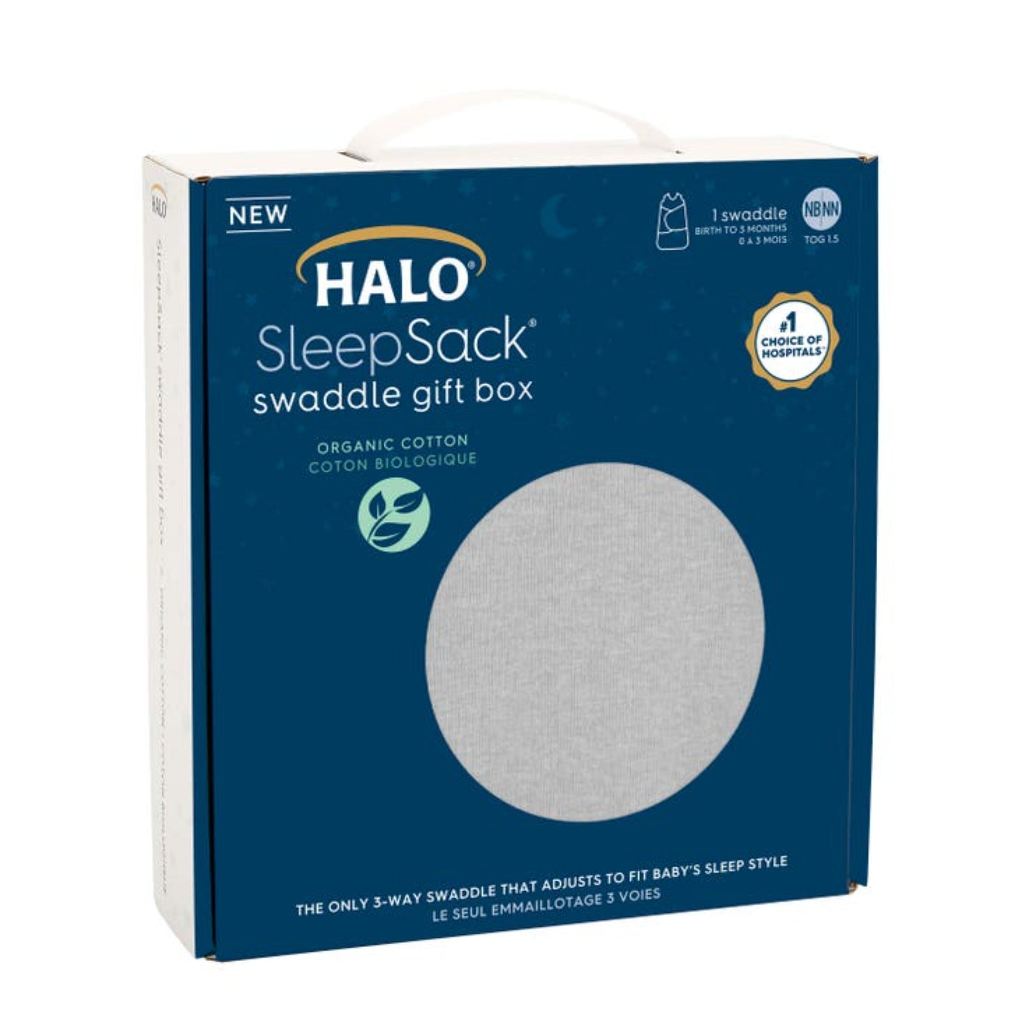 HALO SleepSack Swaddle Organic Cotton Newborn Size (1.5 TOG) Gift Box - Cloud