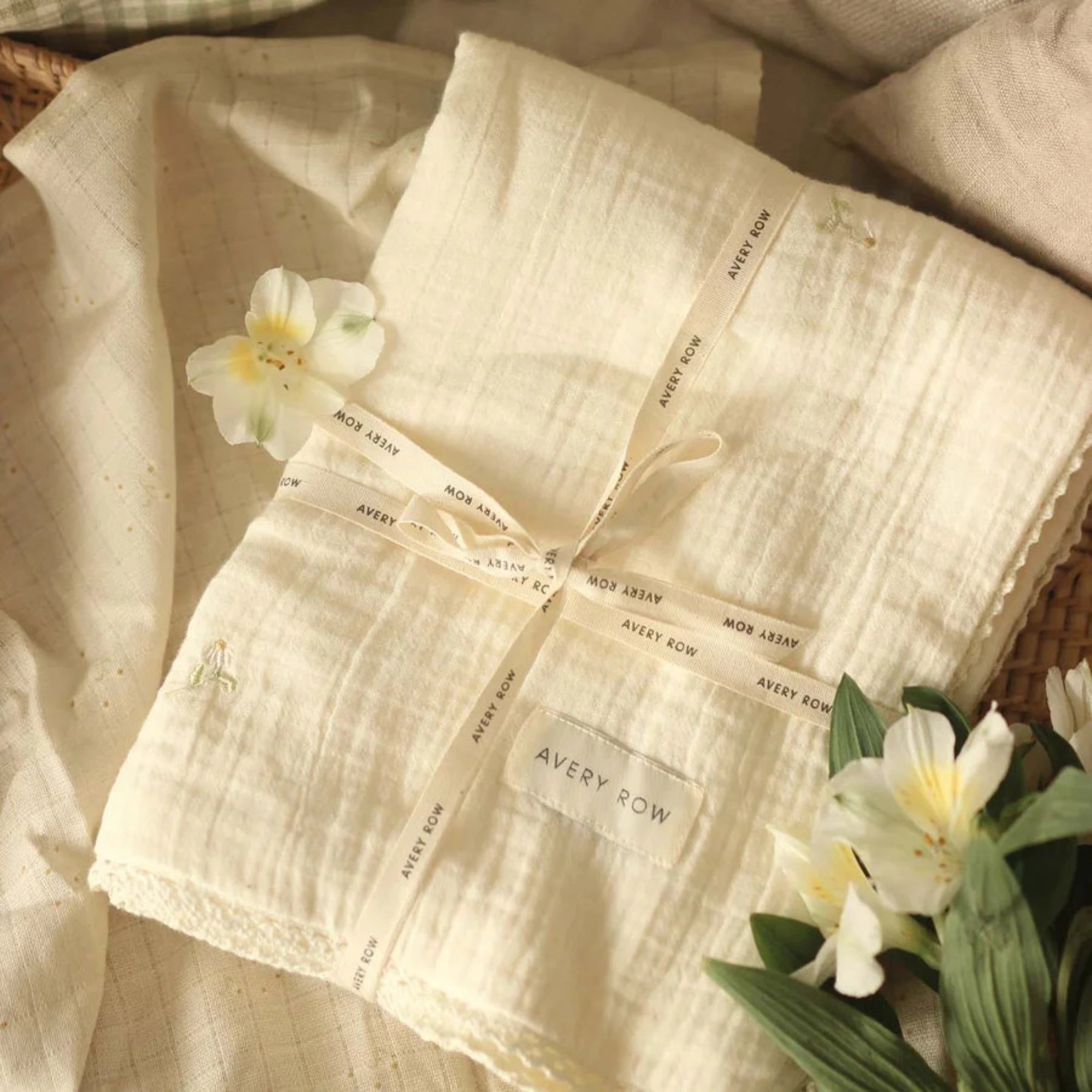 AVERY ROW Embroidered Muslin Blanket