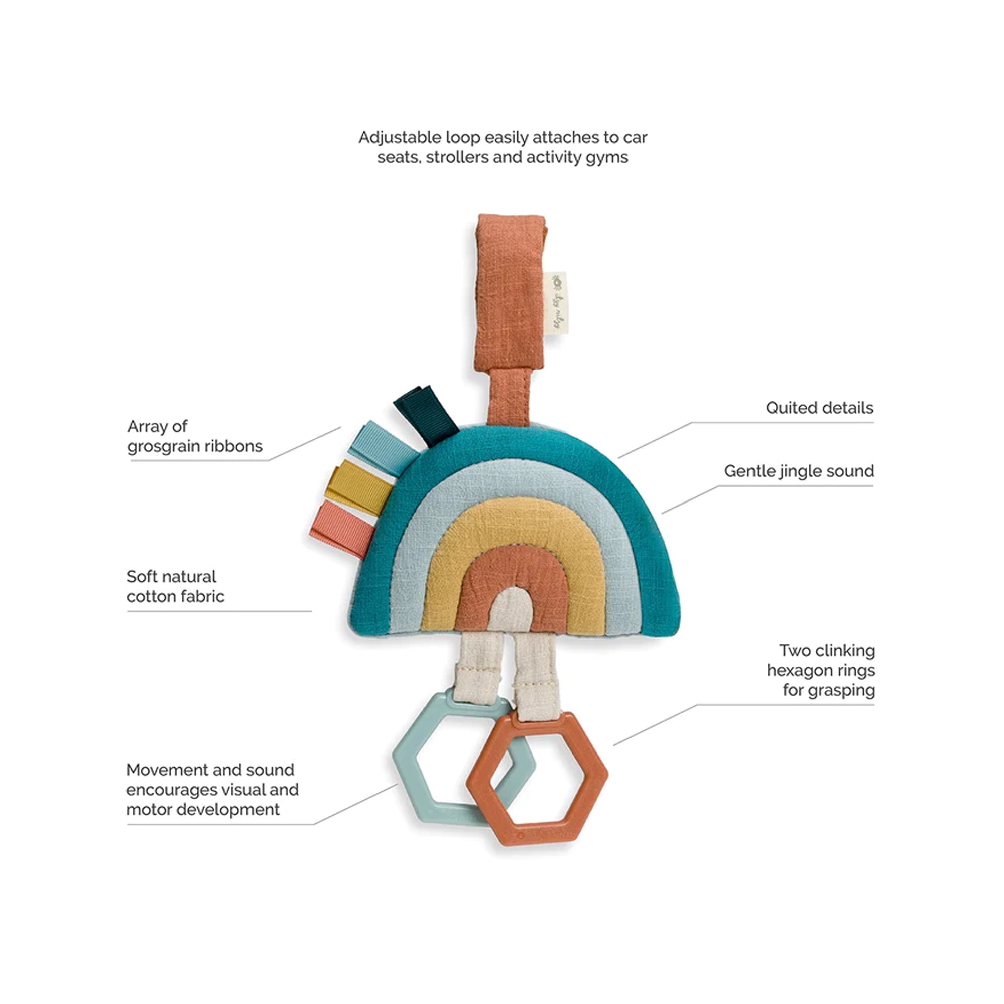 ITZY RITZY Bitzy Bespoke Ritzy Jingle Jouet de voyage attachable - Arc-en-ciel