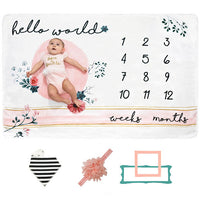 Thumbnail for JUBANOU Hello World Baby Monthly Milestone Blanket - Pink