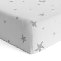 Thumbnail for KUSHIES Mini Crib Sheet Flannel - Grey Scribble Stars