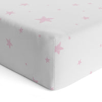 Thumbnail for Kushies Crib Sheet Flannel Scrible Stars - Pink