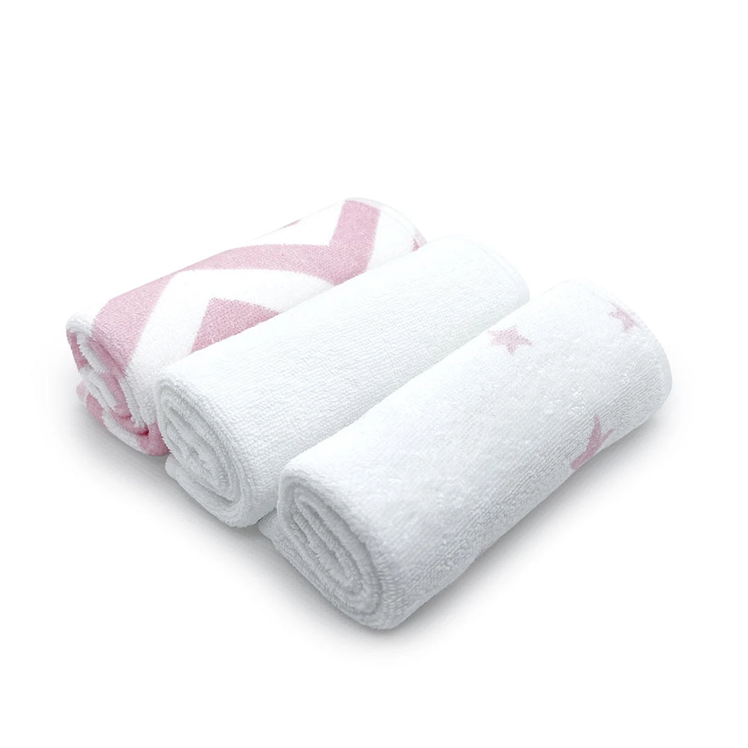 Lot de 3 débarbouillettes KUSHIES - Rose/Blanc
