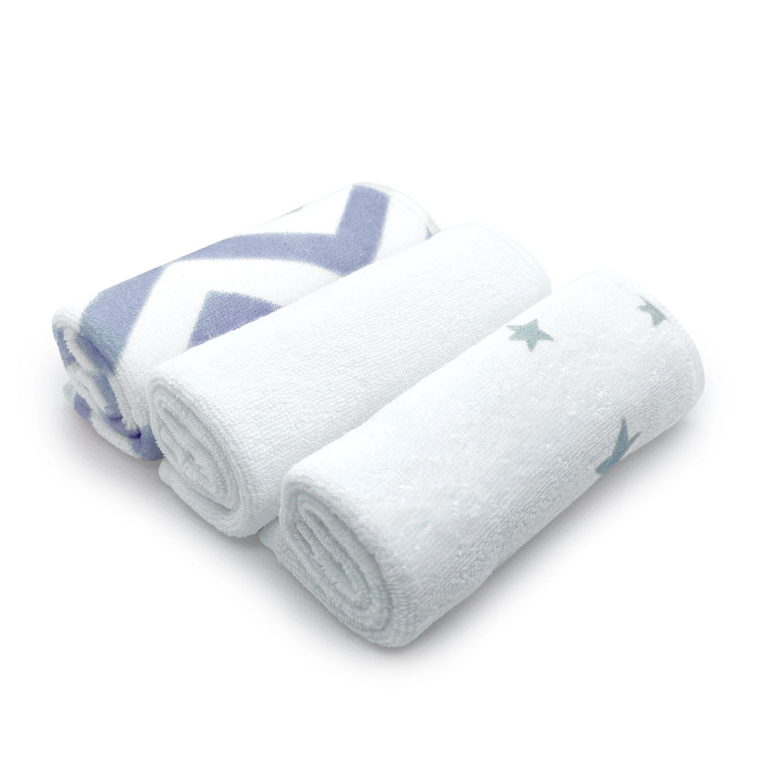Lot de 3 débarbouillettes KUSHIES - Bleu/Blanc