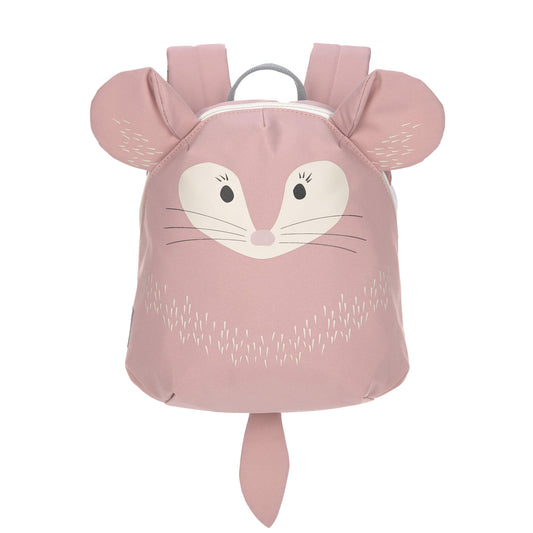 LASSIG Tiny Backpack About Friends in Chinchilla design, a pink animal-shaped kids backpack with ears, tail, and cute whisker face.