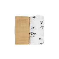 Thumbnail for LITTLE UNICORN Organic Cotton Muslin Swaddle (2-Pack) - Swallows Set