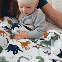 Thumbnail for LITTLE UNICORN Cotton Muslin Baby Blanket - Dino Friends
