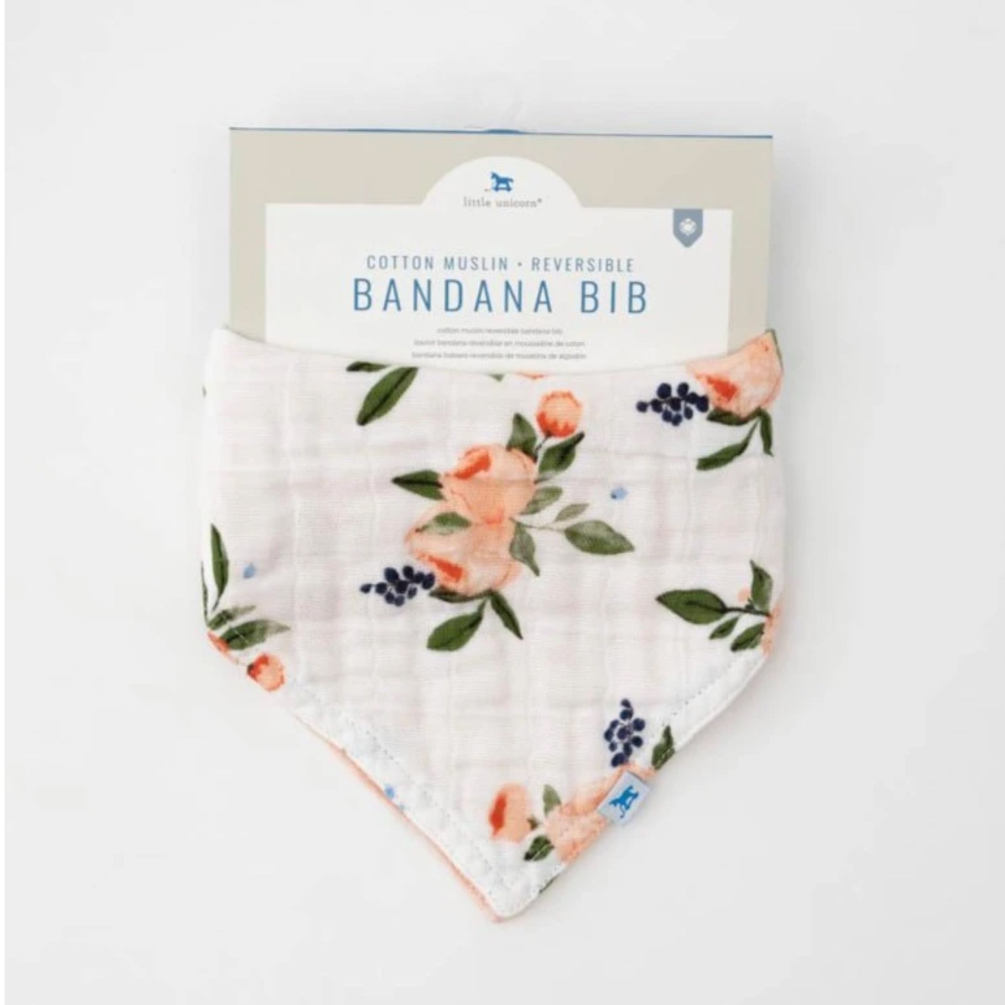 LITTLE UNICORN Cotton Muslin Reversible Bandana Bib - Watercolor Roses